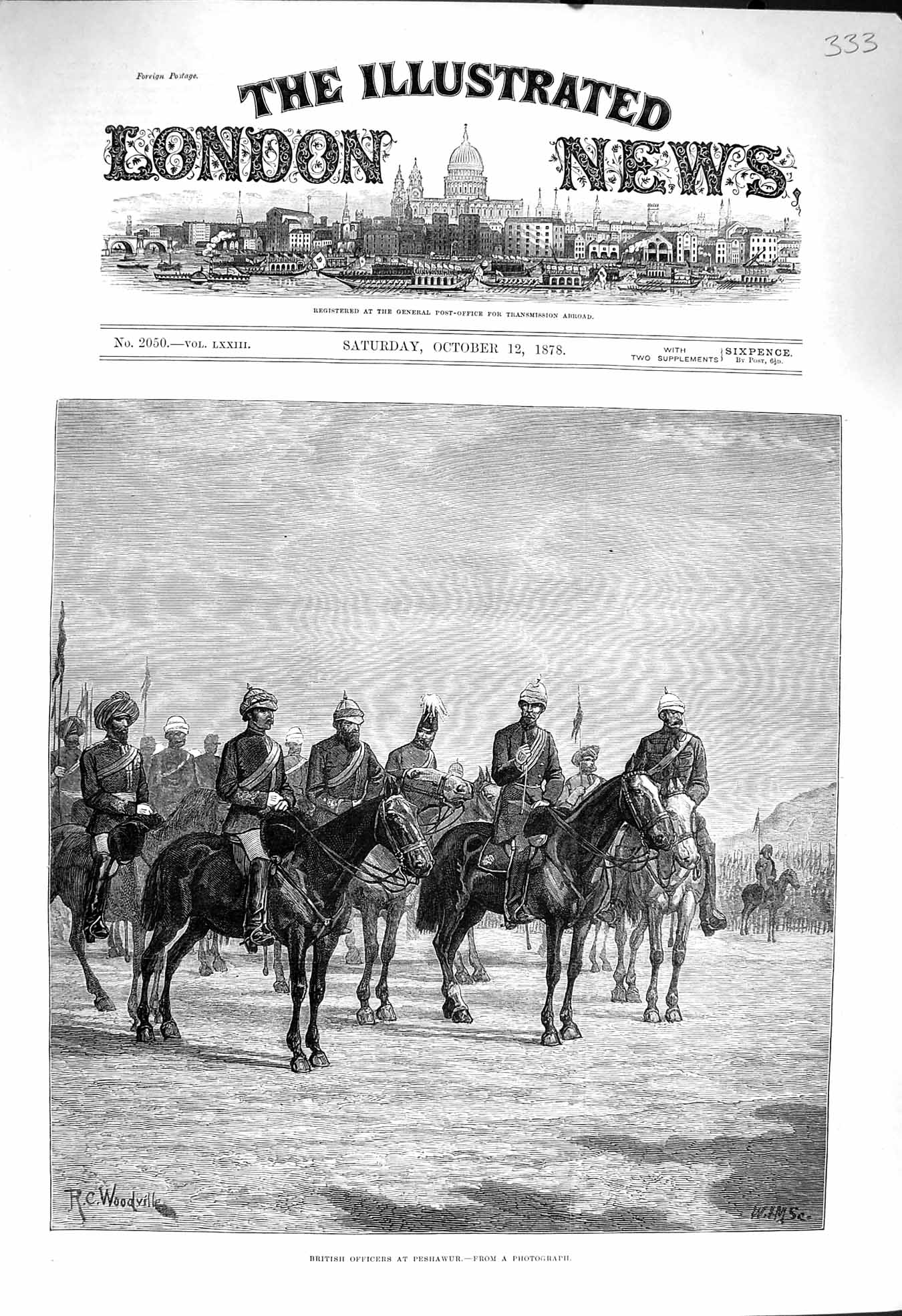 Original Old Antique Print 1878 British Officers Peshawur Siers War Horses 19th