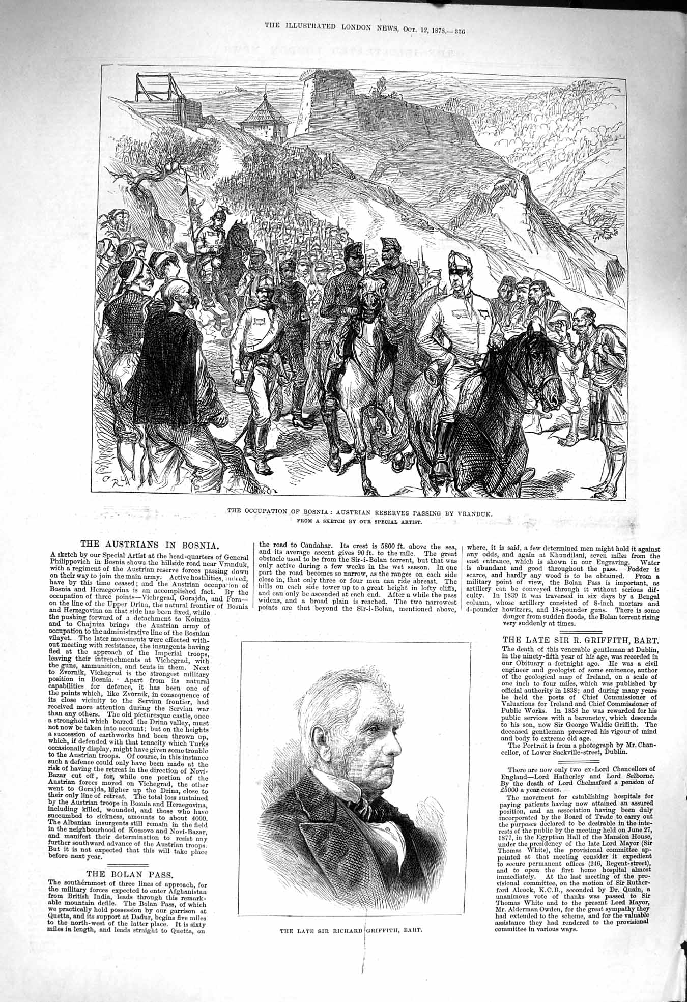 Old Antique Print 1878 Richard Griffith Bosnia Austrian Reserves Vranduk 19th