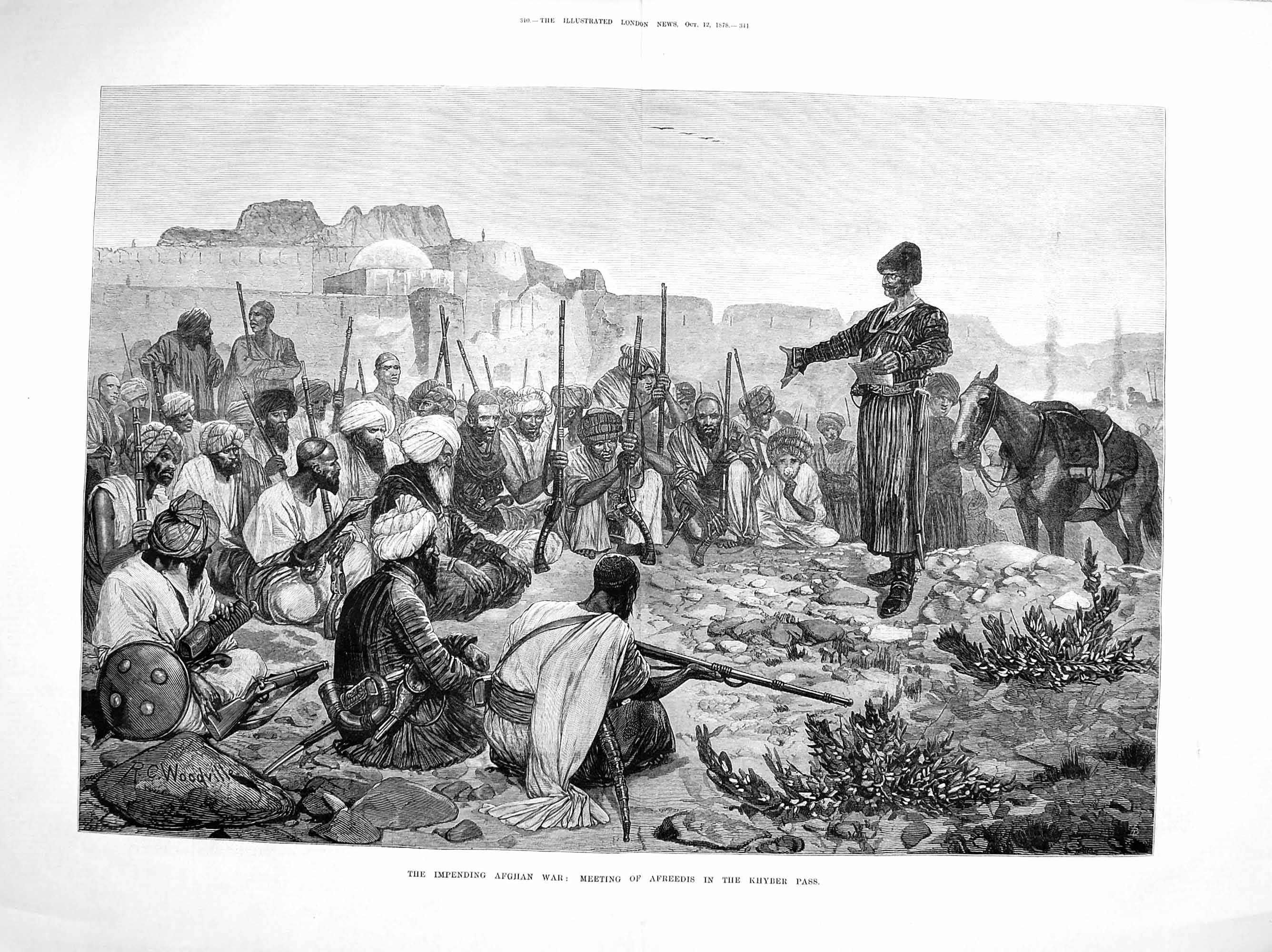 Old Antique Print 1878 Afghan War Meeting Afreedis Khyber Pass Fine Art 19th
