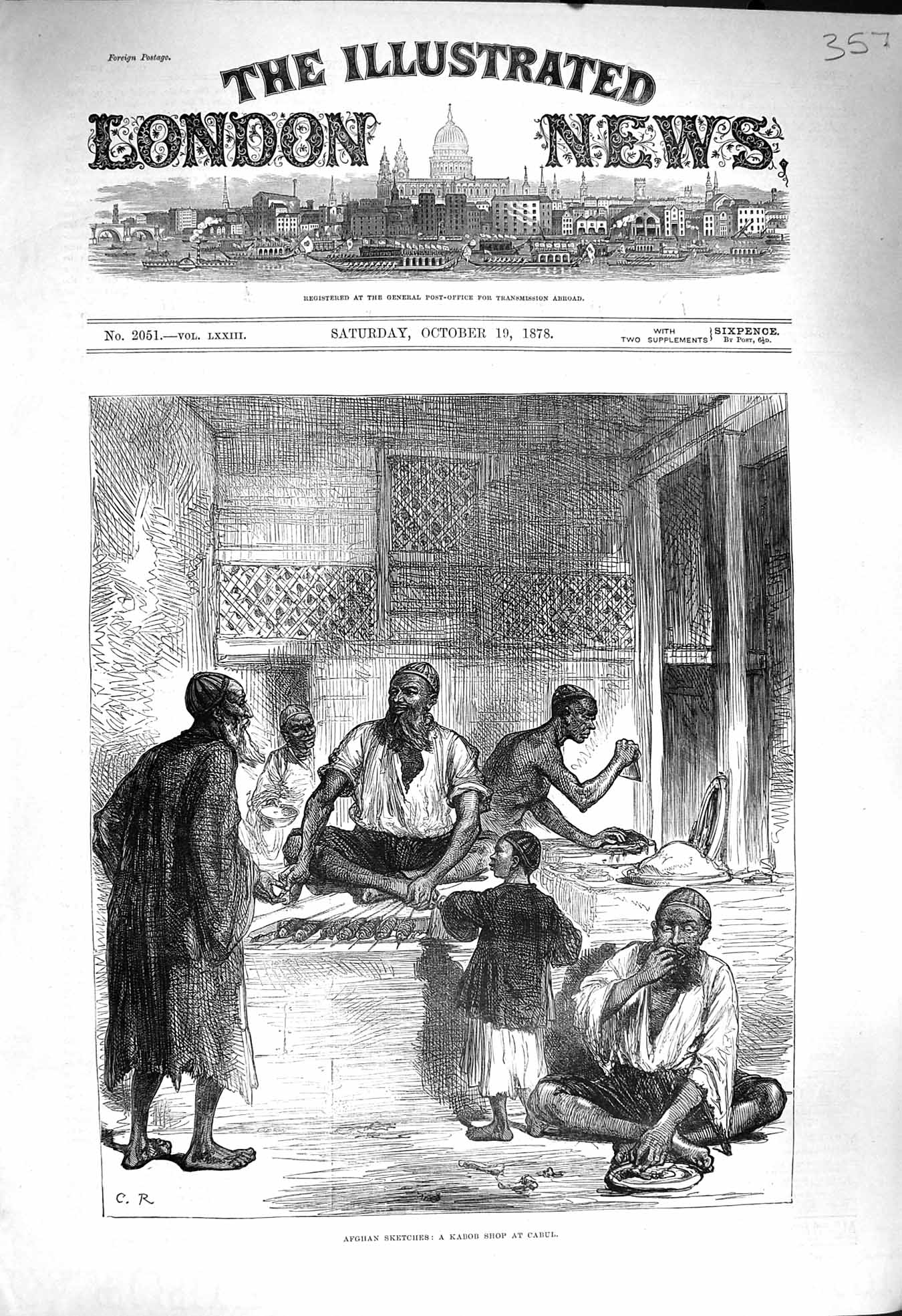 Original Old Antique Print 1878 Afghan Scene Kabob Shop Cabul Natives Victorian