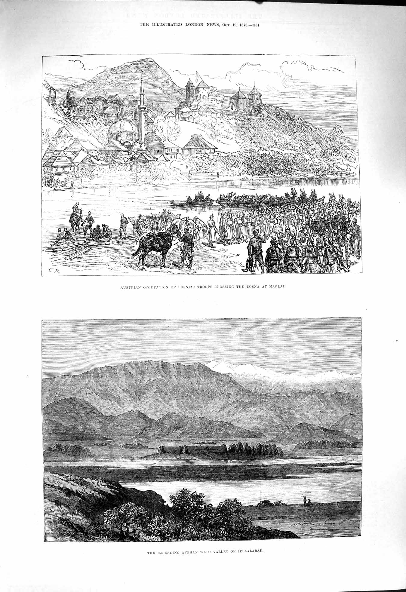 Old Antique Print 1878 Afghan War Valley Jellalabad Bosnia Maglai Troops 19th