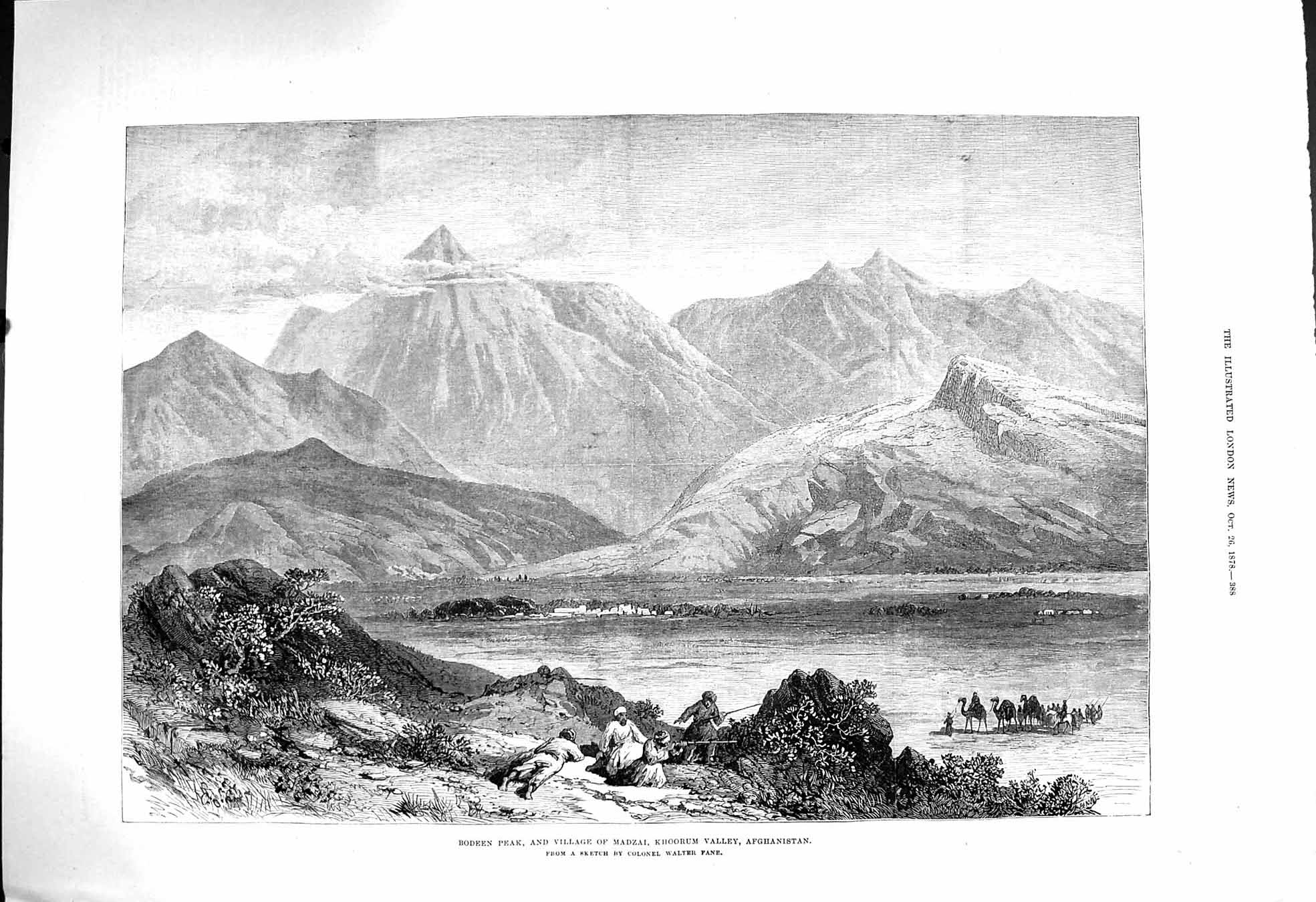 Original Old Antique Print 1878 Bodeen Peak Village Madzai Khoorum Afghanistan