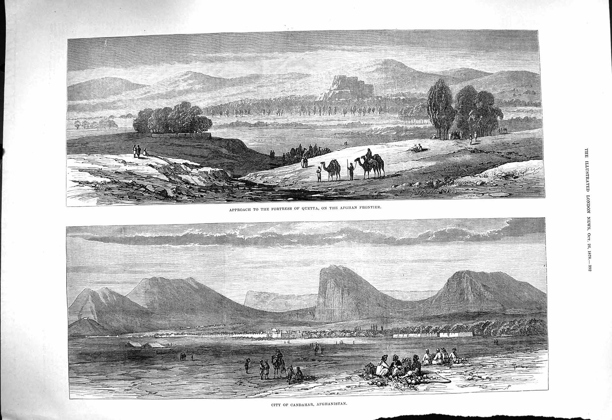 Old Antique Print 1878 Fortress Quetta Afghan City Candahar Afghanistan 19th