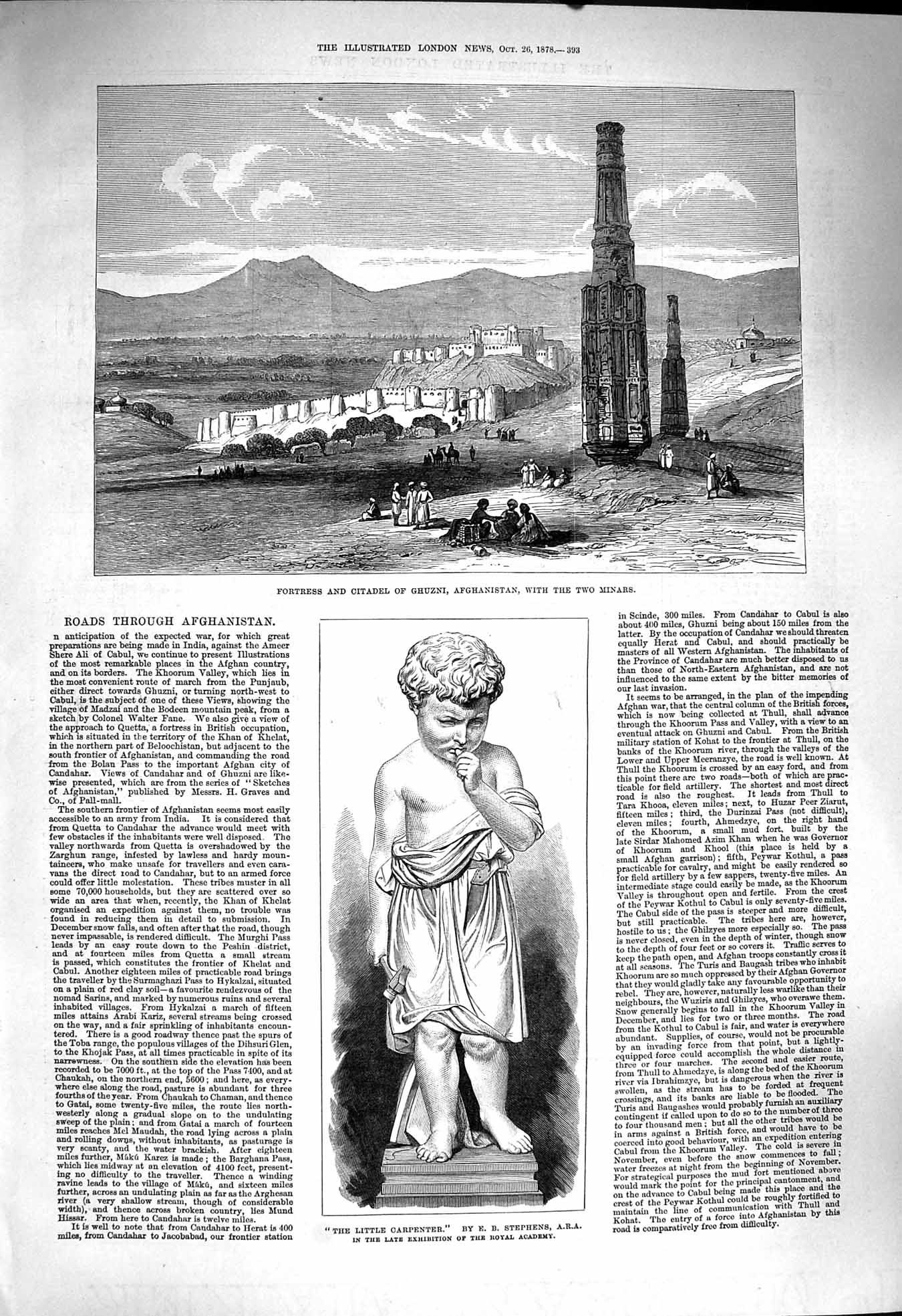 Old Antique Print 1878 Fortress Citadel Ghuzni Afghanistan Carpenter Boy 19th