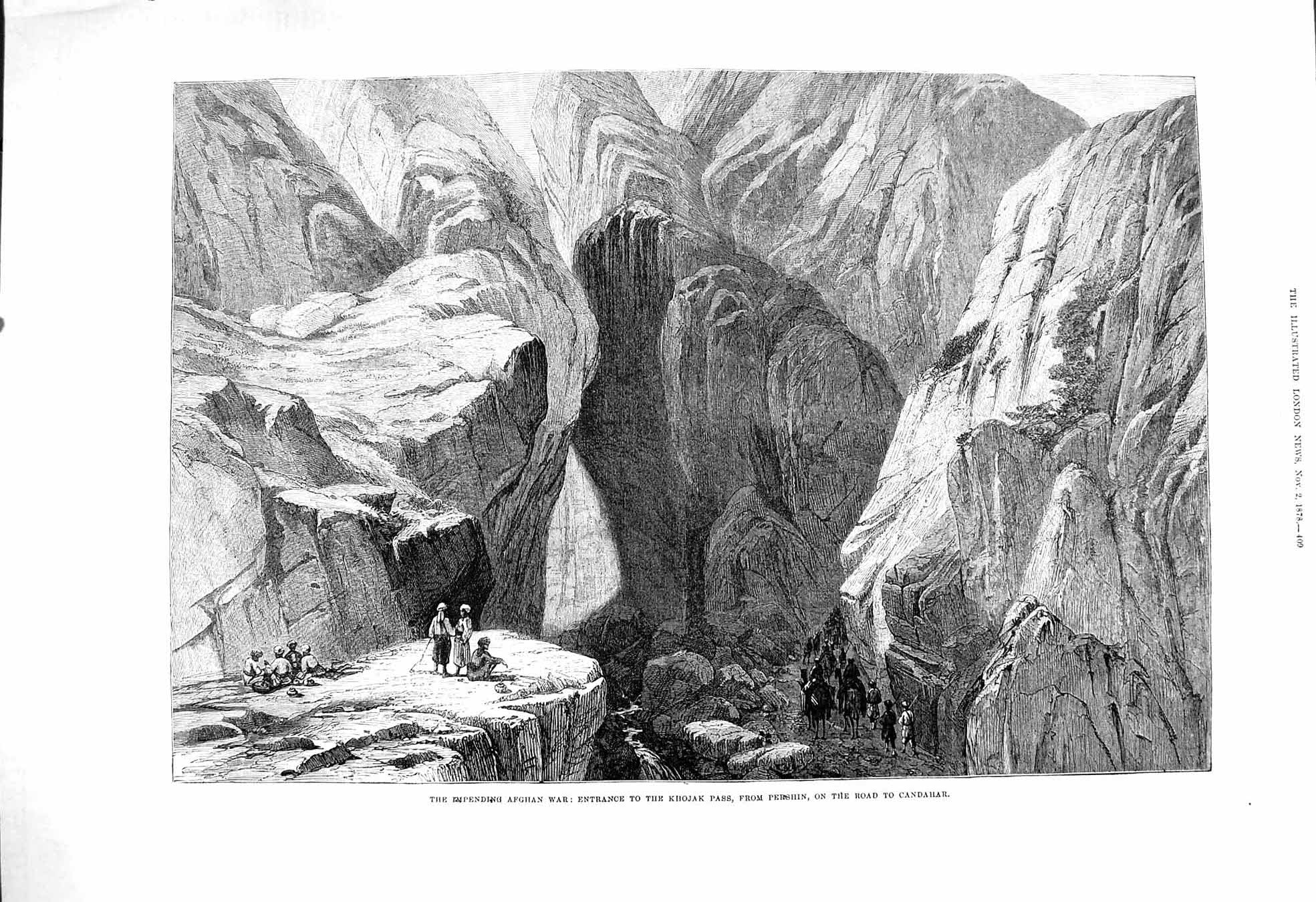 Old Antique Print 1878 Afghan War Entrance Khojak Pass Pershin Candahar 19th