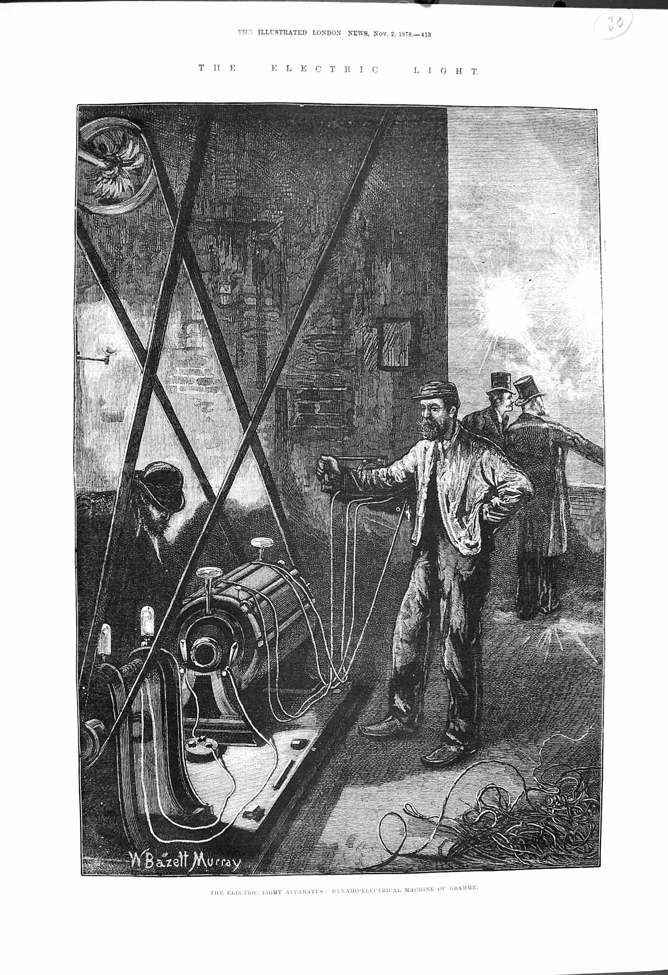 Original Old Antique Print 1878 Electric Light Dynamo-Electrical Machine Gramme