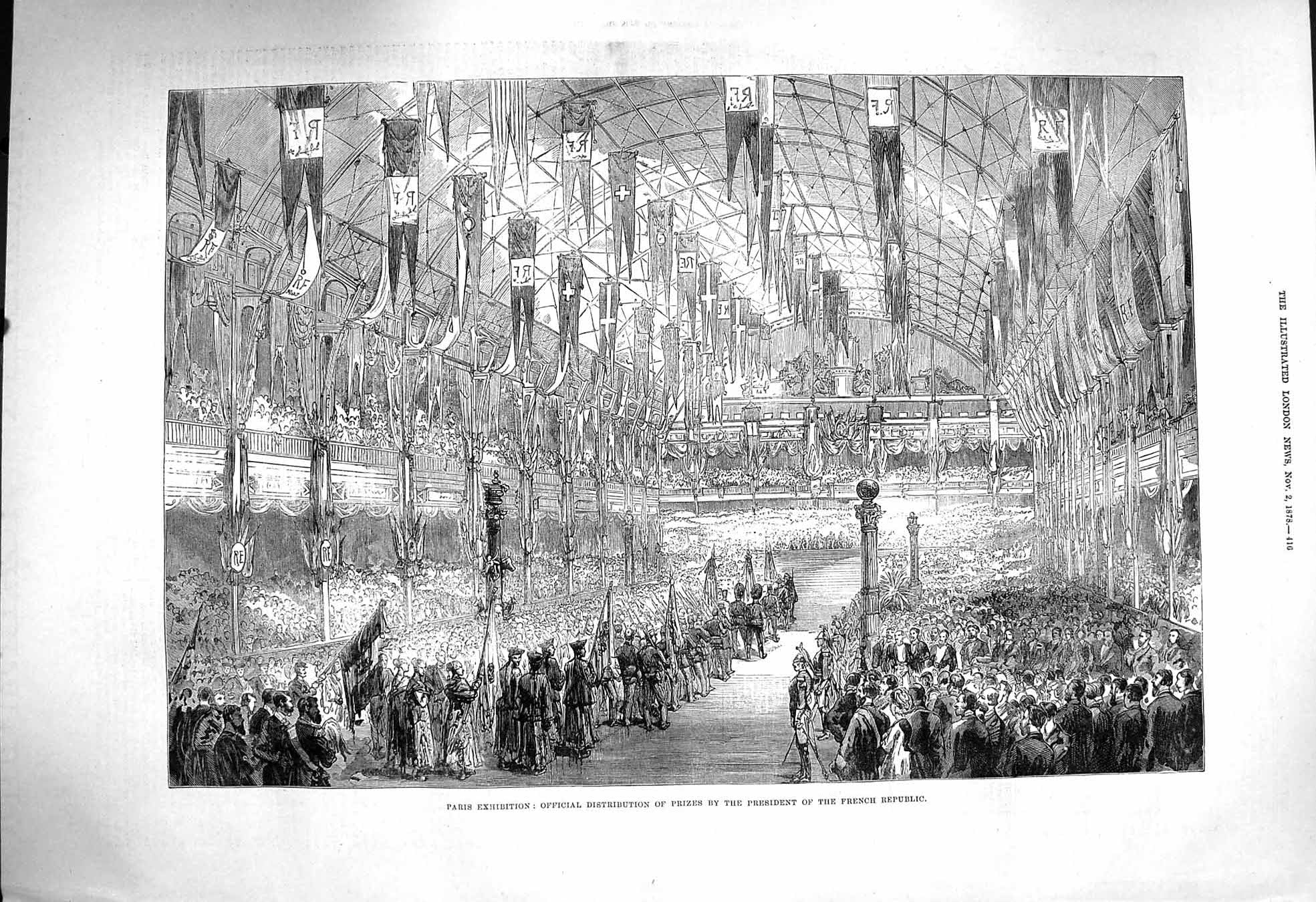Old Antique Print 1878 Paris Distribution Prize President French Republic 19th