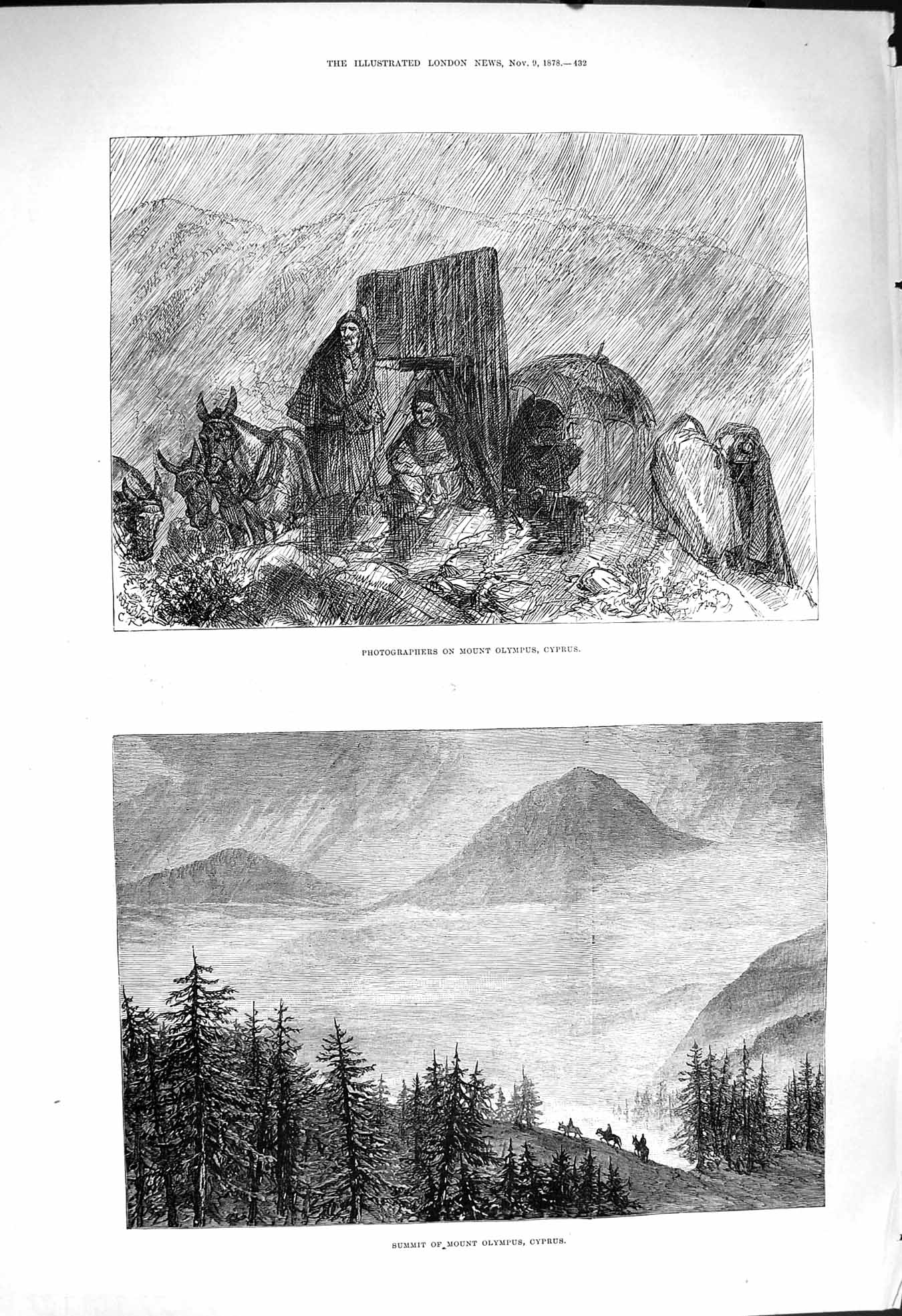 Original Old Antique Print 1878 Summit Mount Olympus Cyprus Photographers Hills