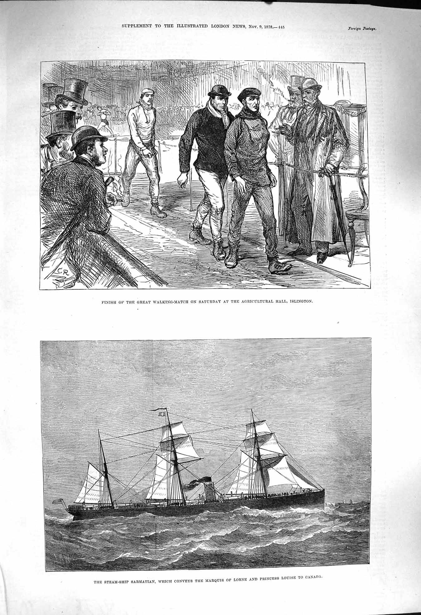 Old Antique Print 1878 Steam Ship Sarmatian Marquis Lorne Islington Sport 19th