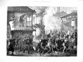 Original Old Antique Print 1878 Fire Japan Street Scene Fireman Fine Art 19th