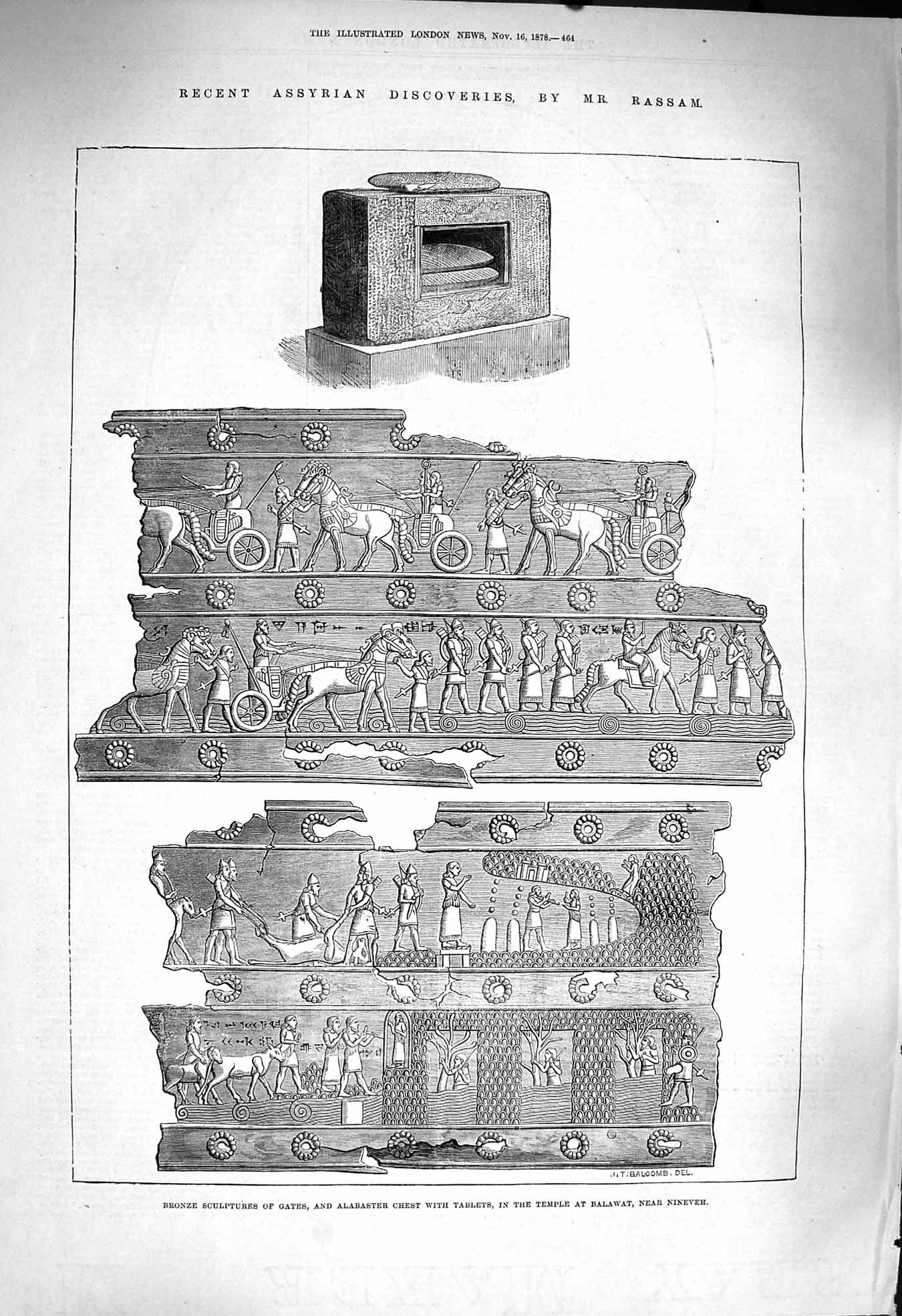 Old Antique Print 1878 Bronze Sculptures Alabaster Chest Temple Balawat 19th