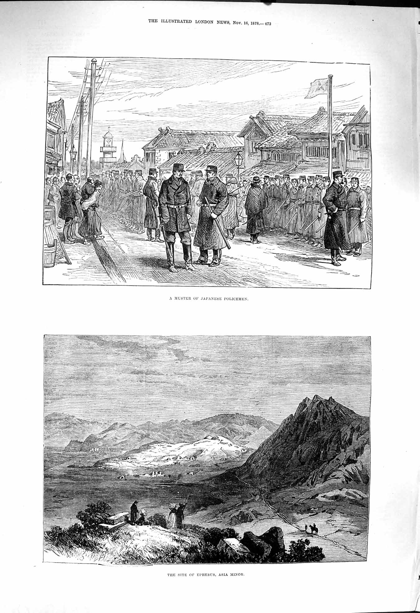 Original Old Antique Print 1878 Muster Japanese Policeman Ephesus Asia Minor
