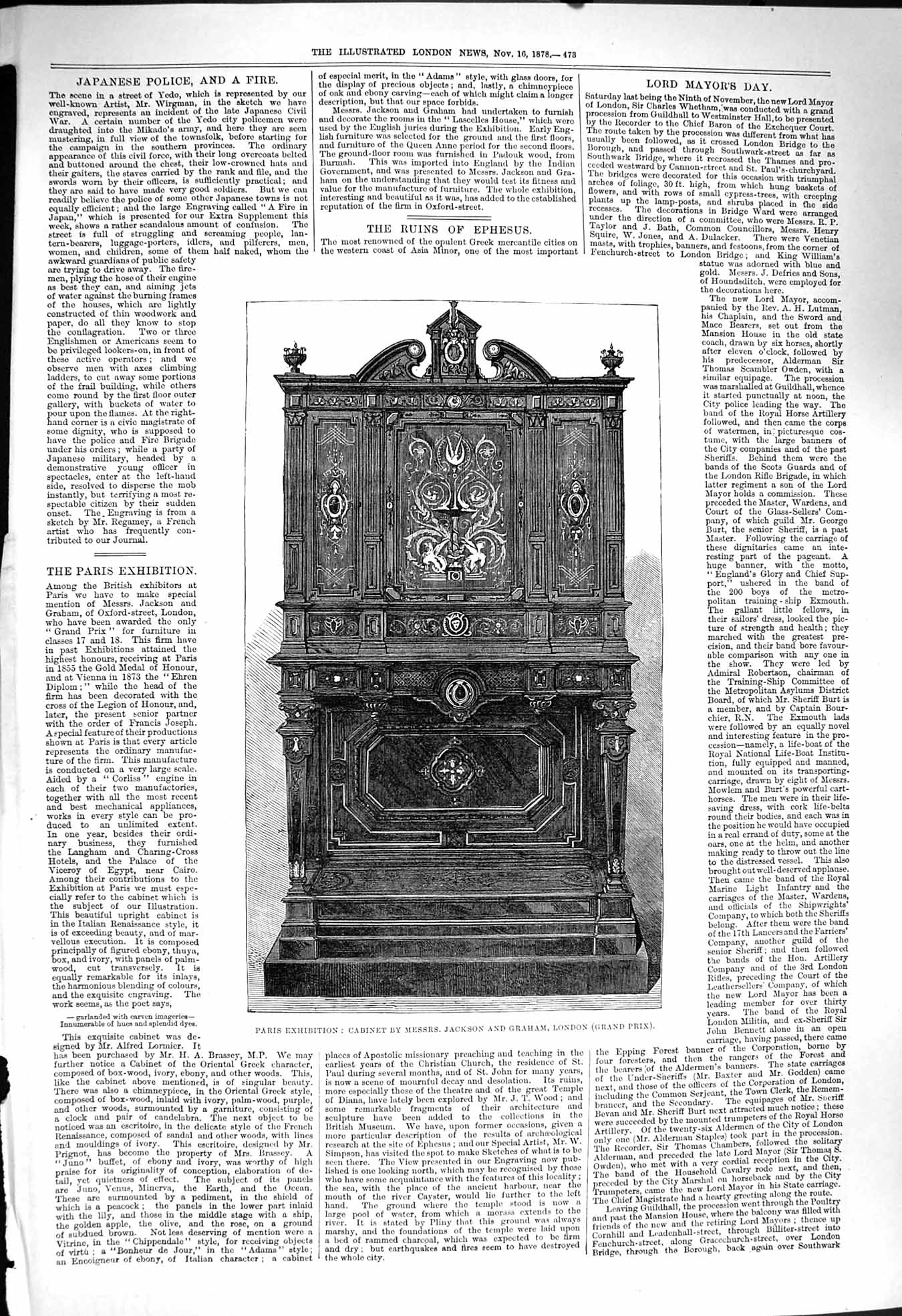Original Old Antique Print 1878 Paris Exhibition Cabinet Jackson Graham London