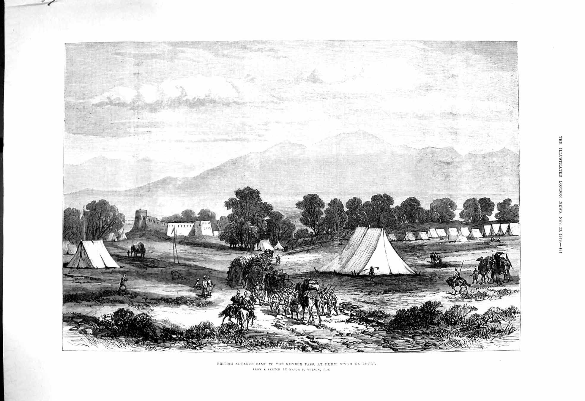 Old Antique Print 1878 British Advance Camp Khyber Pass Hurri Singh Bour 19th