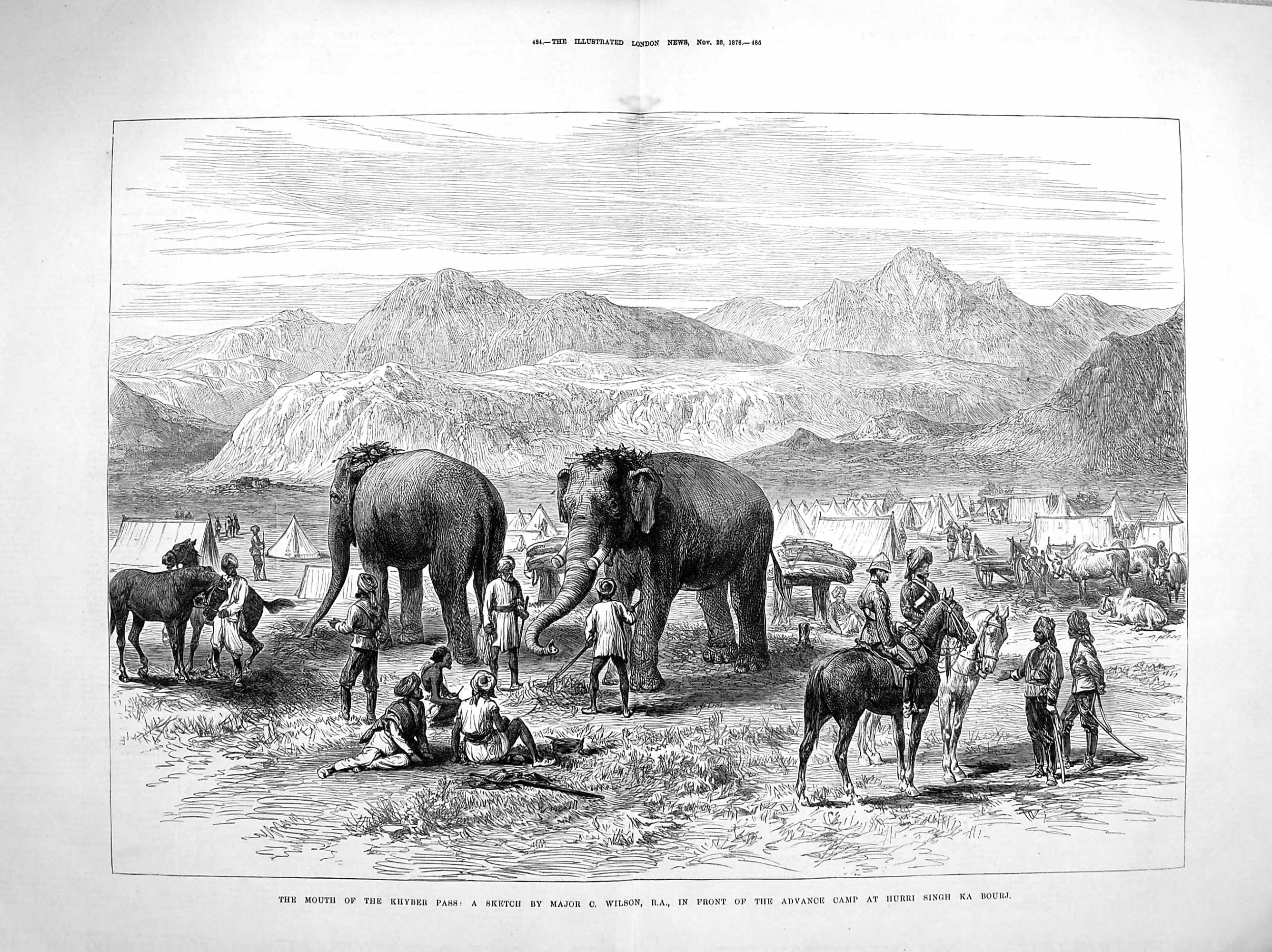 Old Antique Print 1878 Khyber Pass Advance Camp Hurri Singh Ka Bourj War 19th