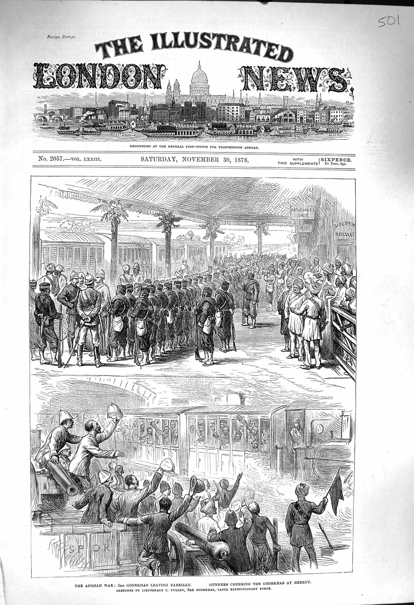 Original Old Antique Print 1878 Afghan War Goorkhas Bareilly Gunners Meerut