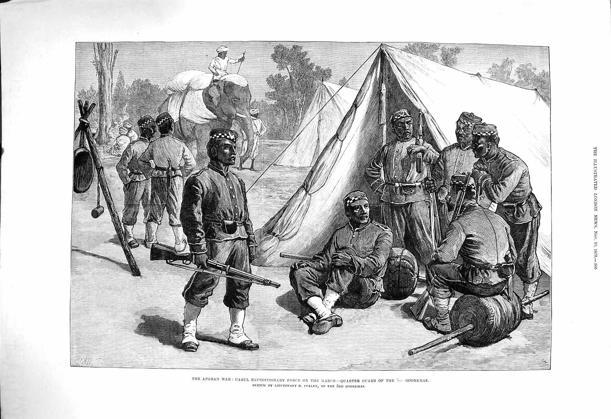 Original Old Antique Print 1878 Afghan War Cabul Expeditionary Guard Goorkhas