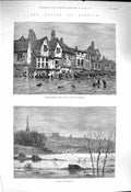 Old Antique Print 1878 Floods Norwich Heigham Street River Boats England 19th