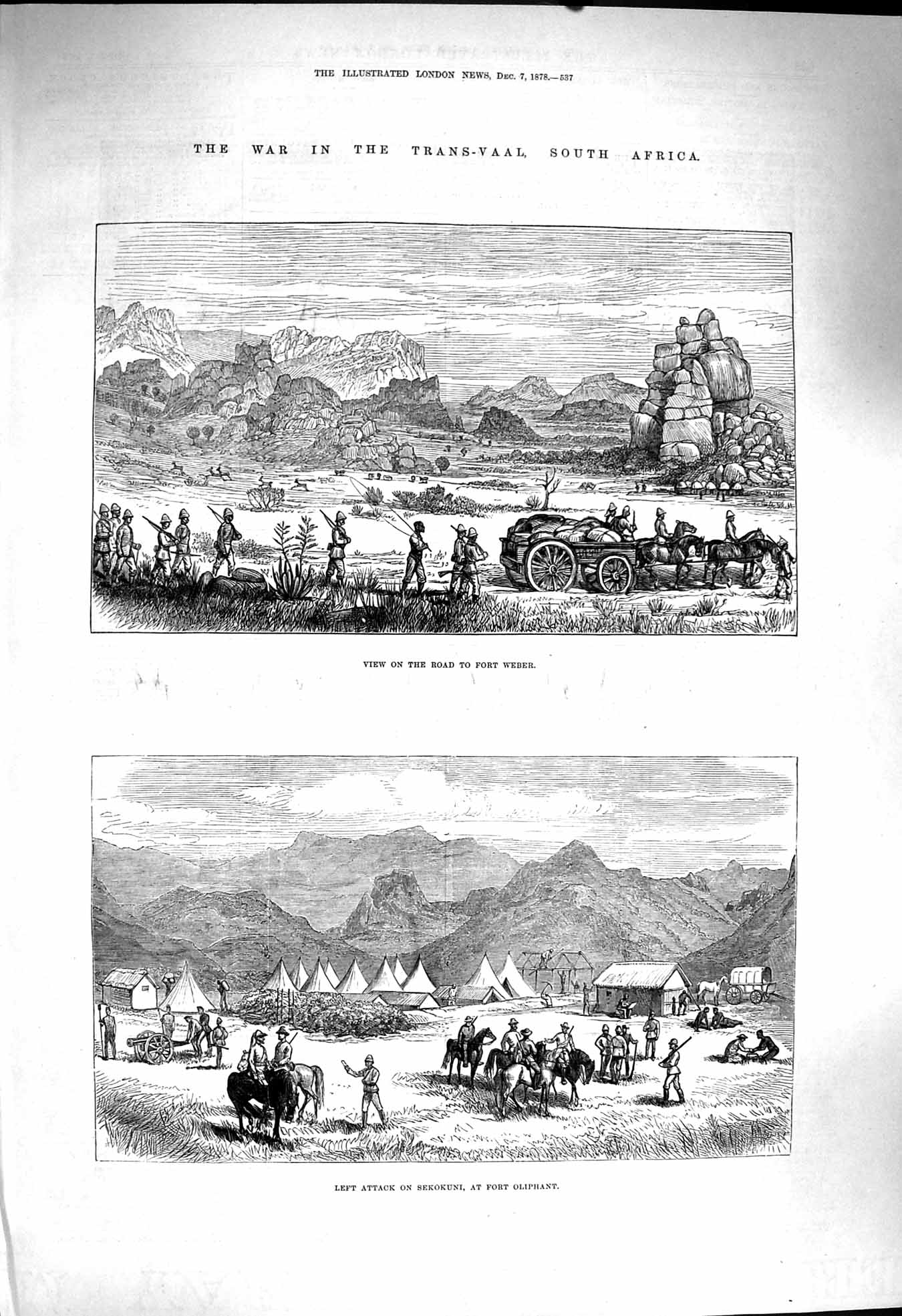 Old Antique Print 1878 War Transvaal Africa Fort Weber Sekokuni Oliphant 19th