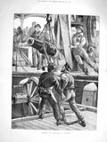 Old Antique Print 1878 Scene Shipping Guns India Woolwich Navy Sailors 19th