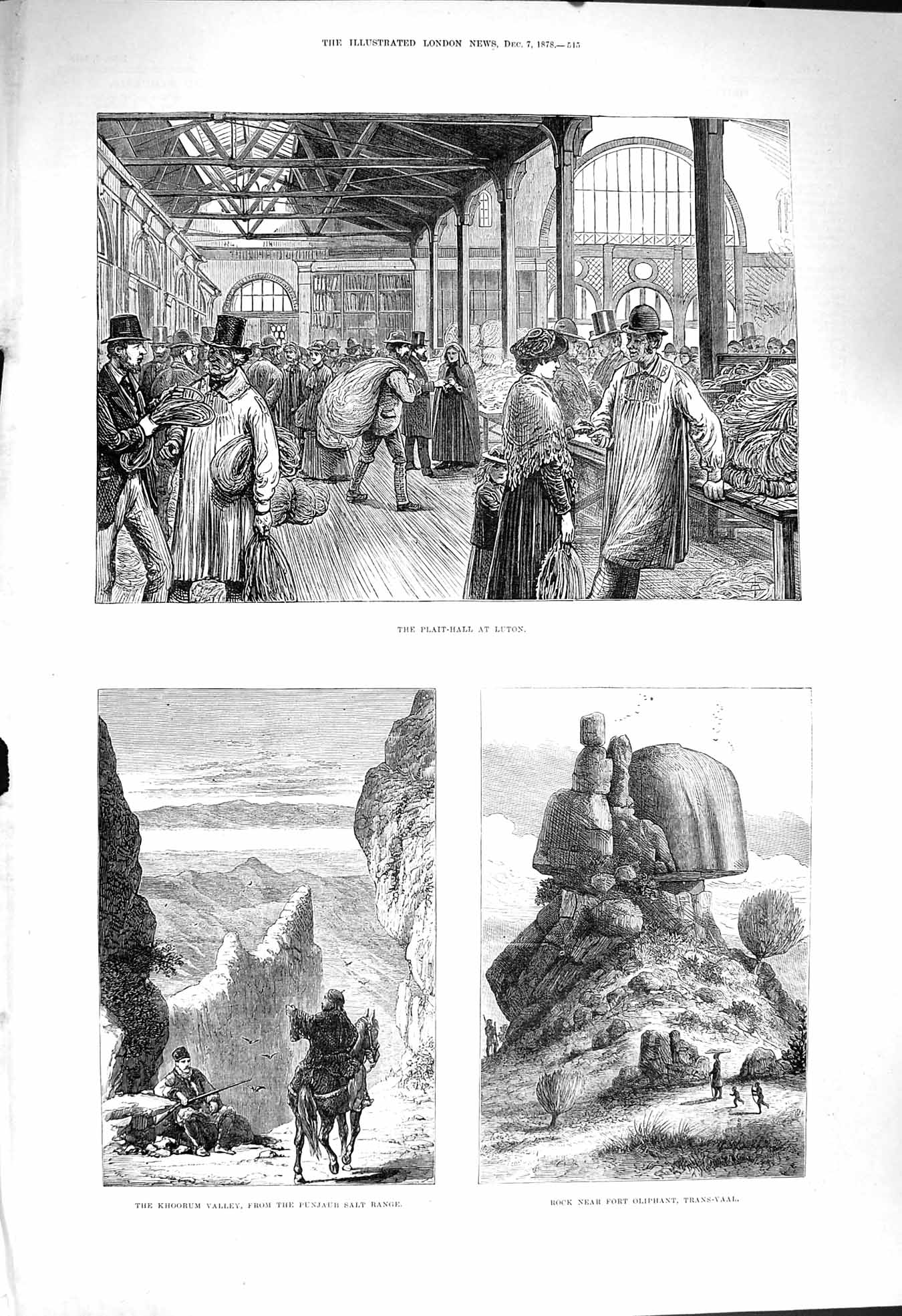 Old Antique Print 1878 Plait-Hall Luton Khoorum Valley Rock Oliphant War 19th