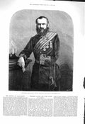 Old Antique Print 1878 Lieutenant-General Browne Commanding Khyber Pass 19th