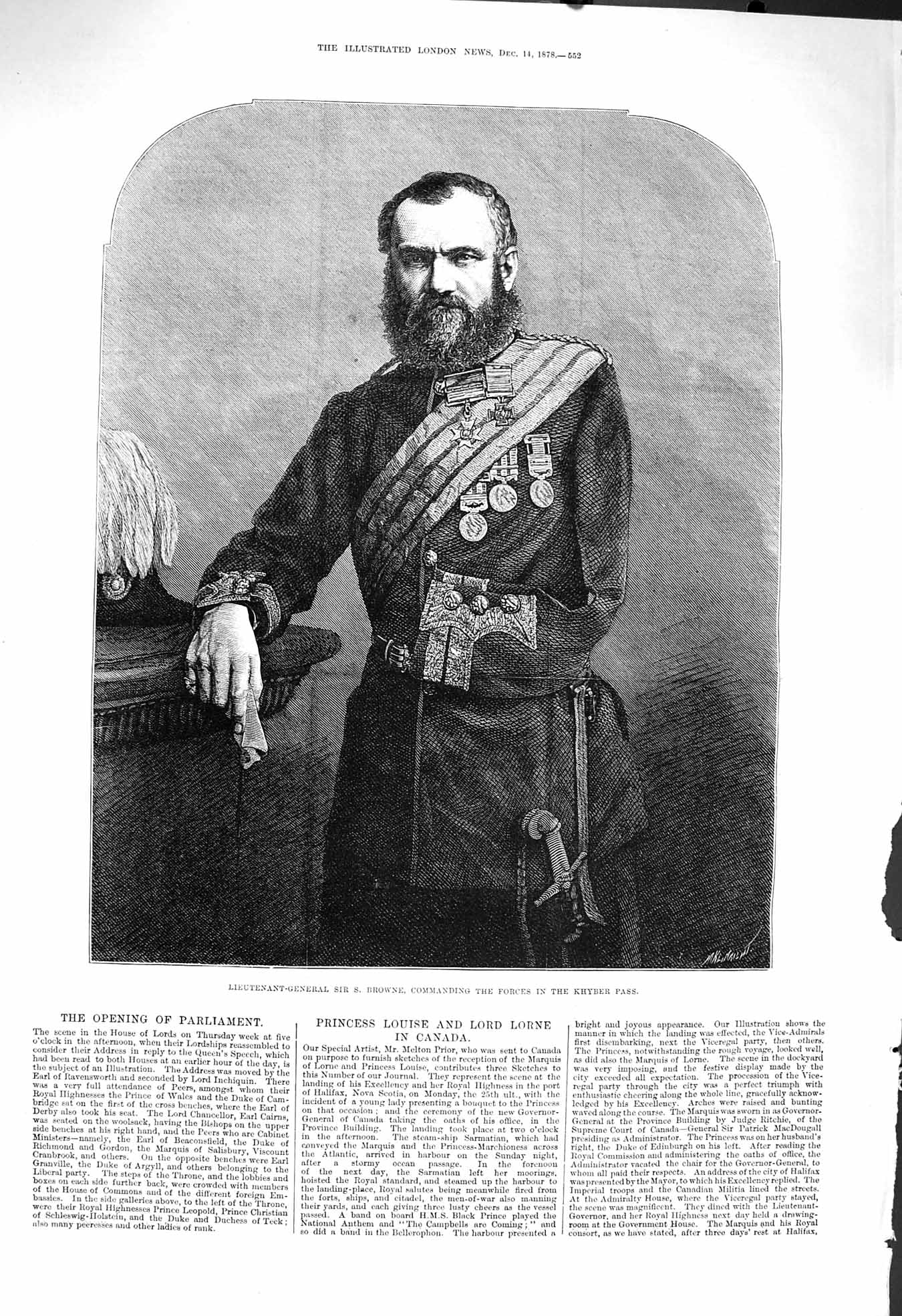 Old Antique Print 1878 Lieutenant-General Browne Commanding Khyber Pass 19th