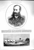 Original Old Antique Print 1878 Major-General Roberts Camp Mooltan Quetta War