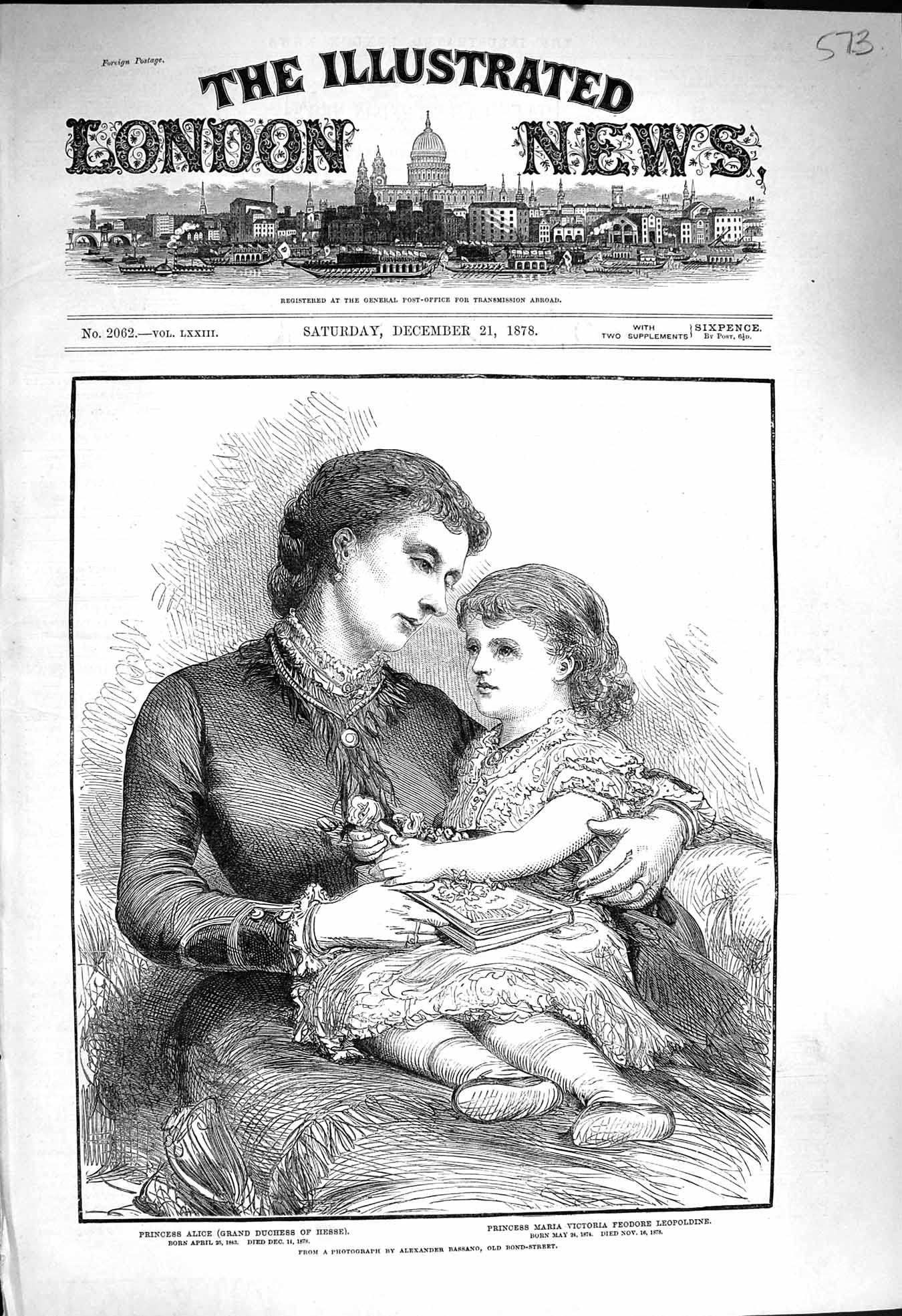 Original Old Antique Print 1878 Princess Alice Duchess Hesse Princess Leopine