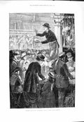 Original Old Antique Print 1878 Metropolitan Poultry Market Saturday Morning