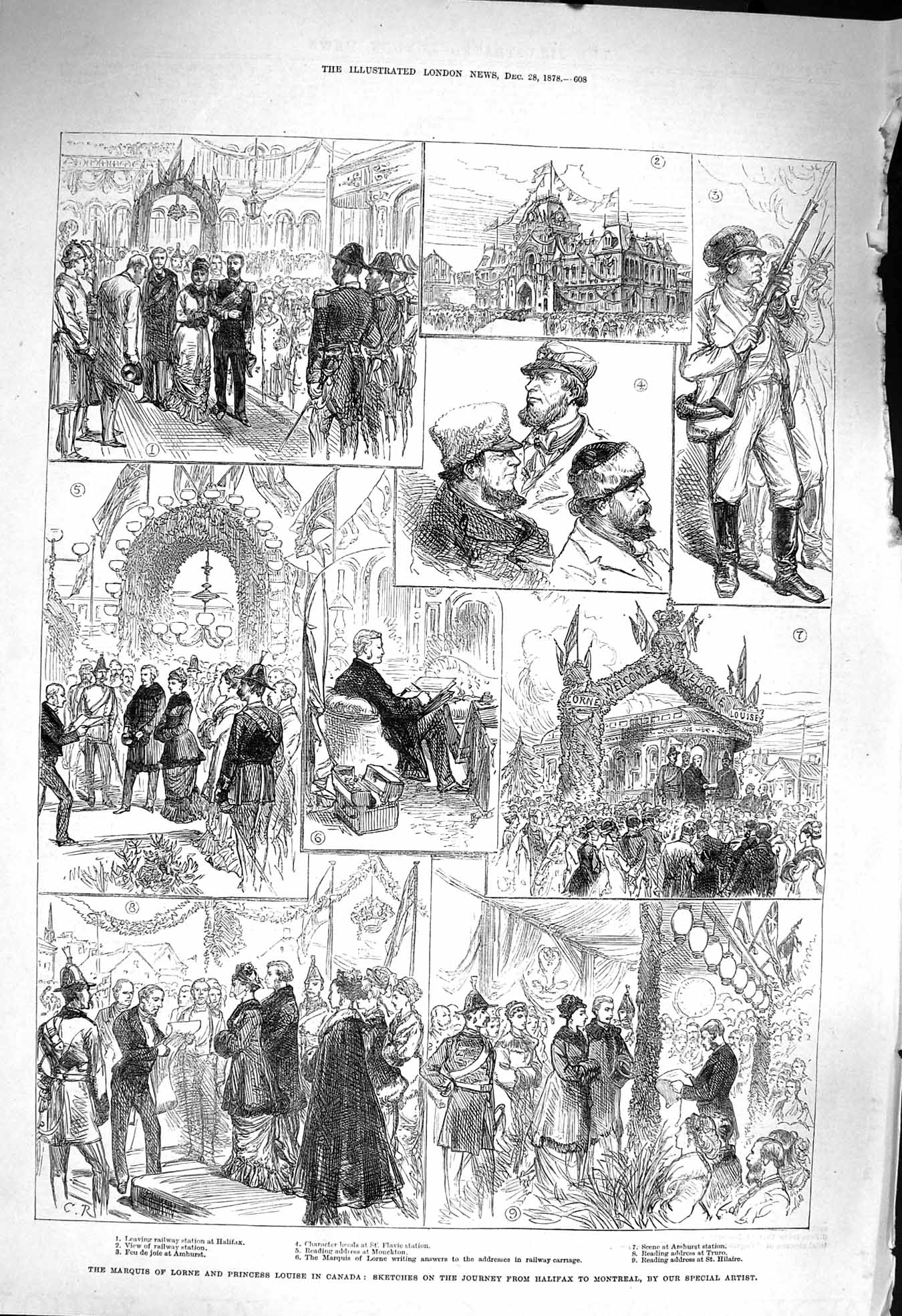 Original Old Antique Print 1878 Marquis Lorne Princess Louise Canada Halifax