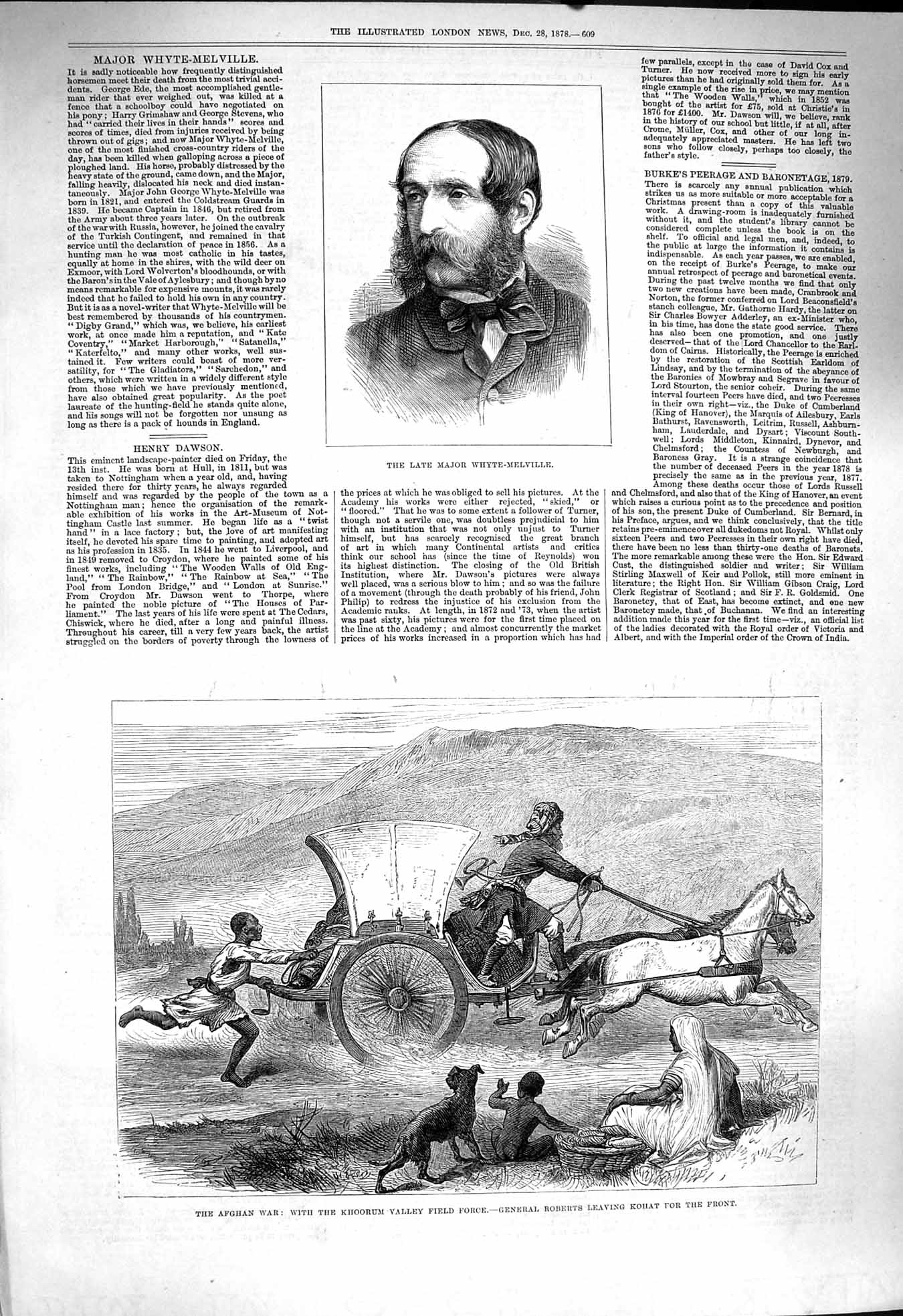 Original Old Antique Print 1878 Major White-Melville Afghan War Khoorum Roberts