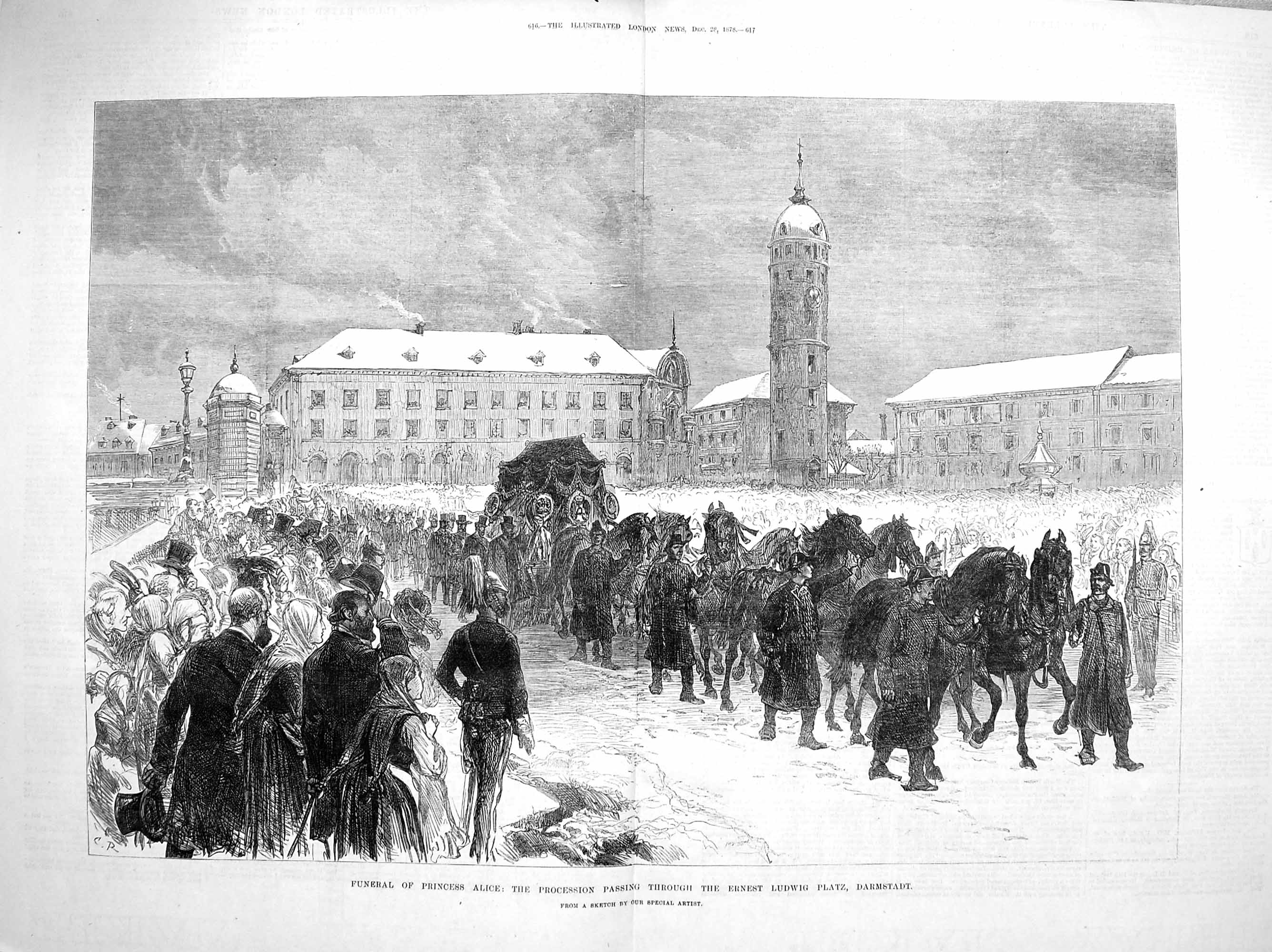 Original Old Antique Print 1878 Funeral Princess Alice Ernest Ludwig Darmstadt