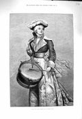 Original Old Antique Print 1878 Follow The Drum Beautiful Lady Music Storey