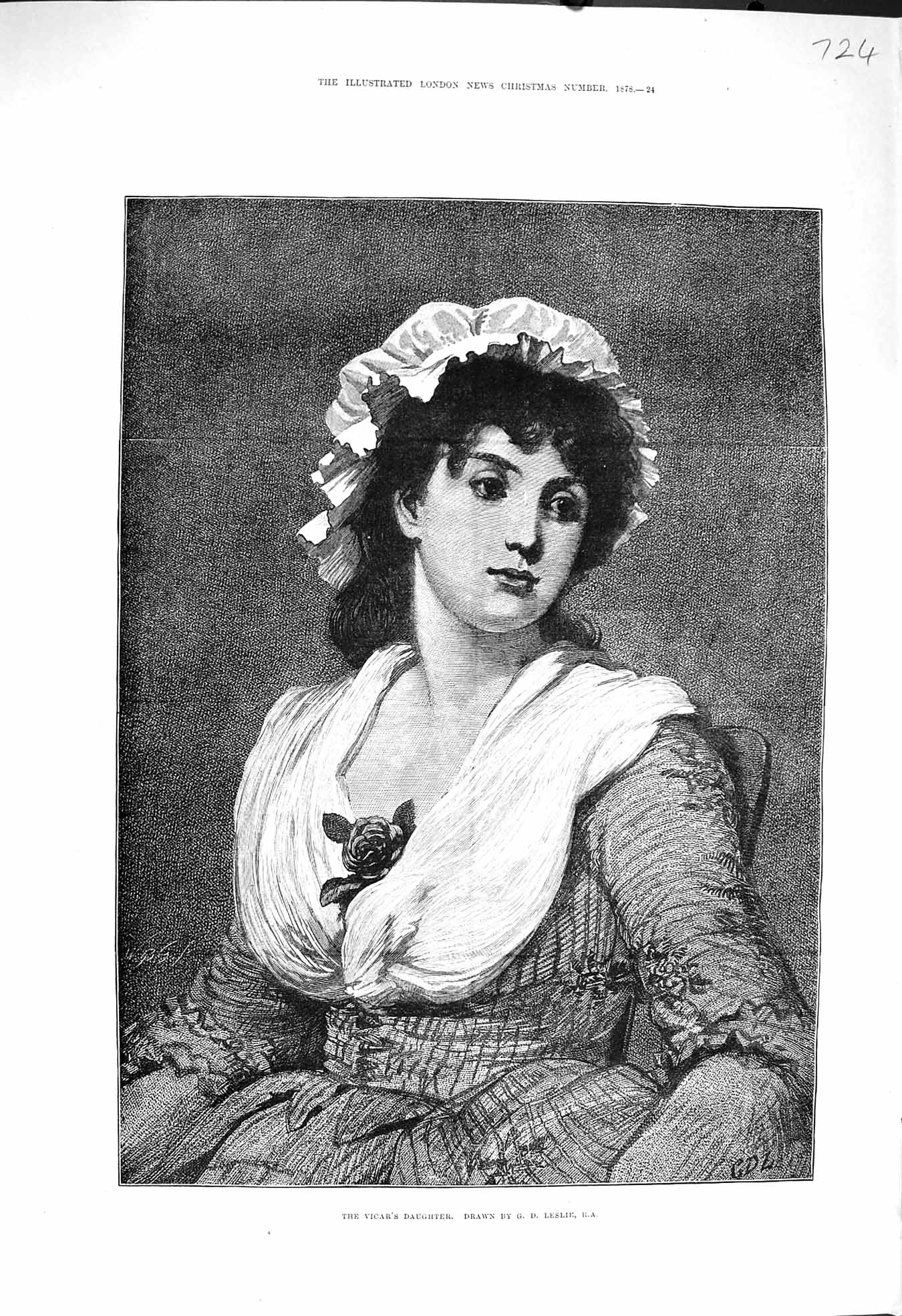 Original Old Antique Print 1878 Portrait Vicar'S Daughter Beautiful Girl 19th