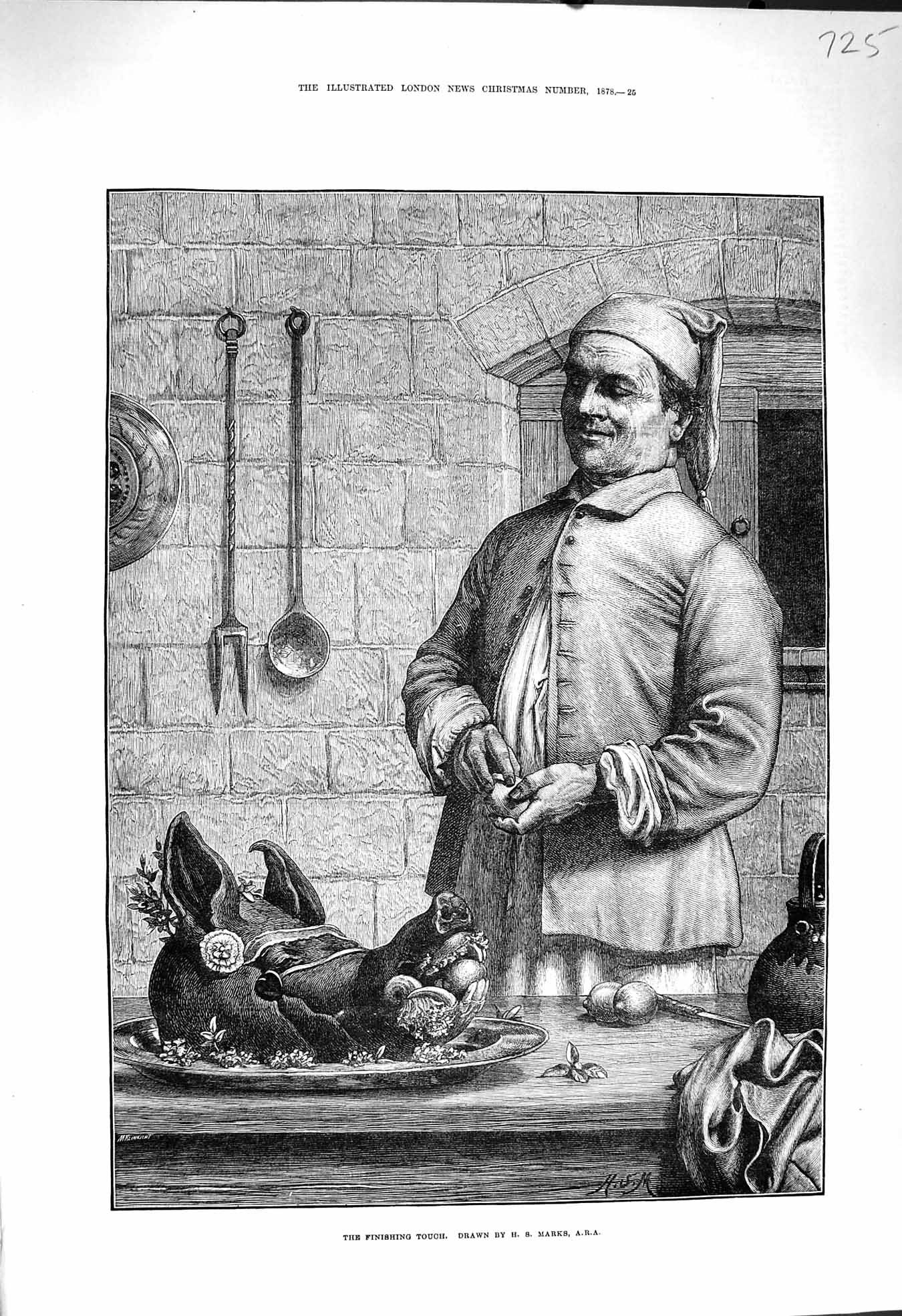 Old Antique Print 1878 Finishing Touch Man Pigs Head Plate Marks Fine Art 19th