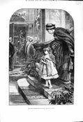 Original Old Antique Print 1878 Lady'S Carriage Stops The Wat Little Rich Girl