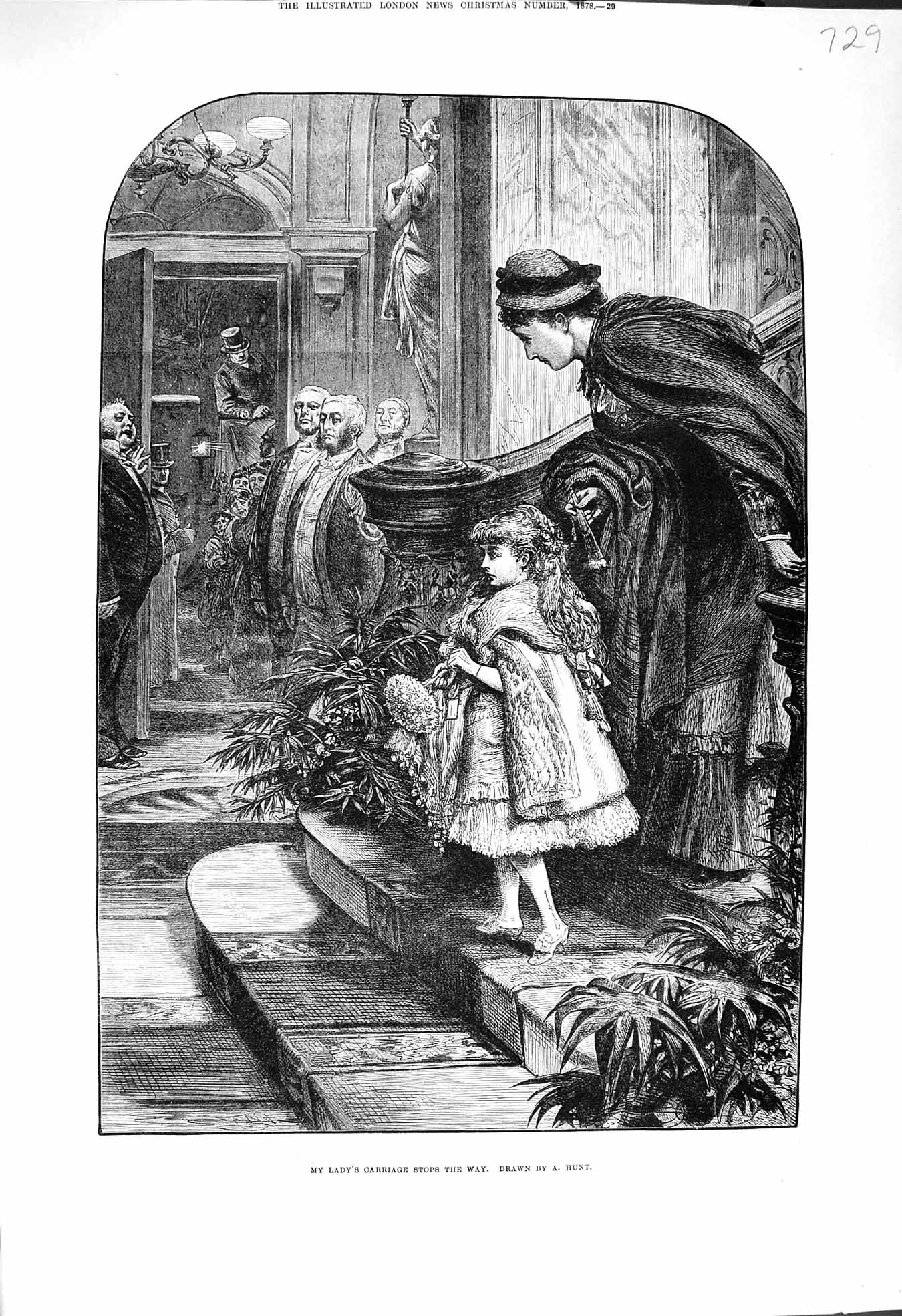 Original Old Antique Print 1878 Lady'S Carriage Stops The Wat Little Rich Girl