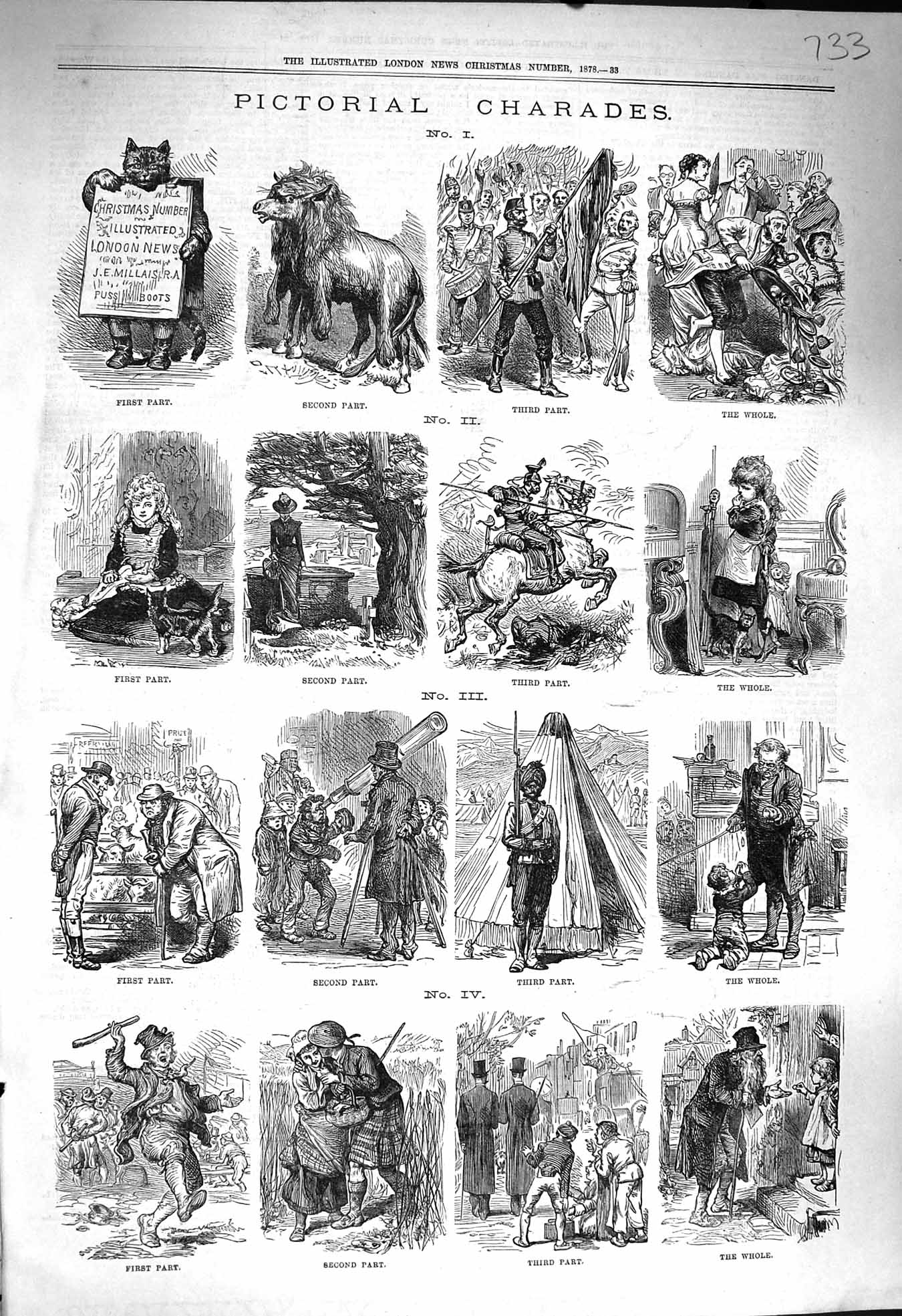 Old Antique Print 1878 Pictoral Charades Jousting Lion Costumes Children 19th