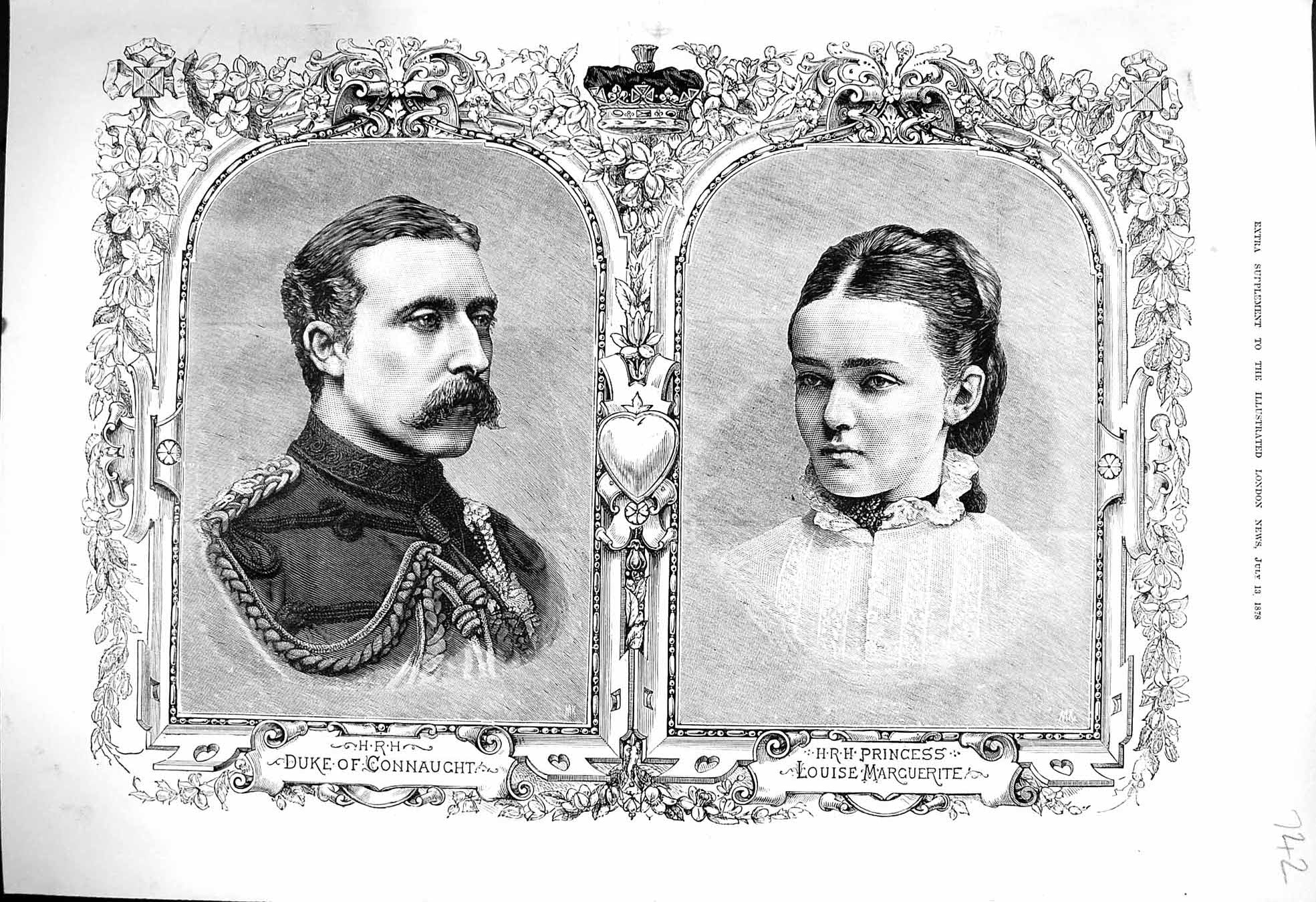 Old Antique Print 1878 Portrait Duke Connaught Princess Louise Marguerite 19th