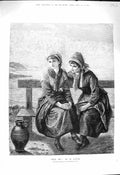 Original Old Antique Print 1878 Tell Men Young Girls Whispering Oliver Fine Art