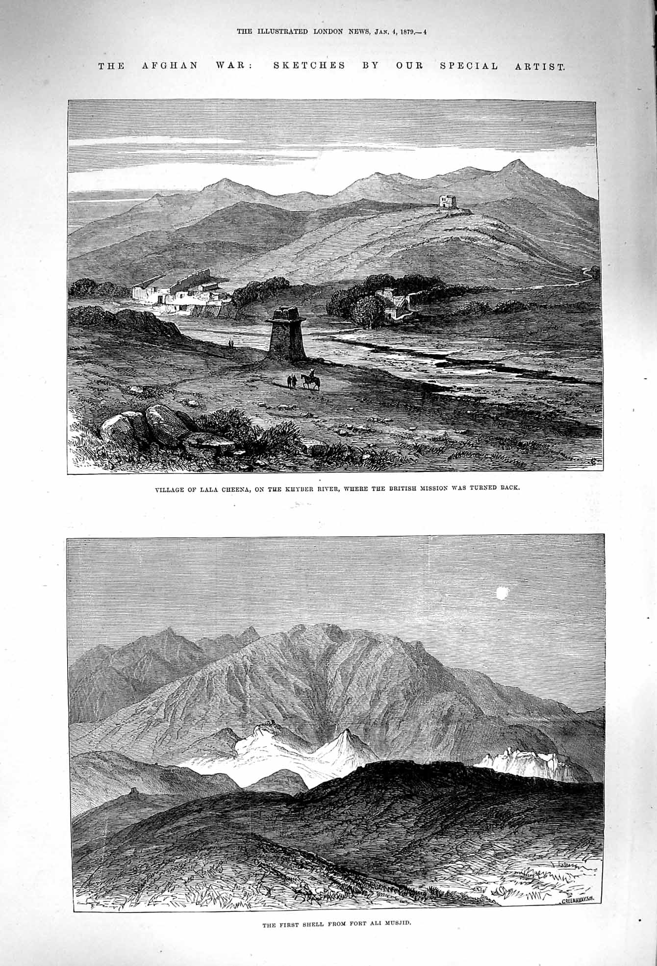 Old Antique Print 1879 Afghan War Khyber River Mountains Fort Ali Musjid 19th