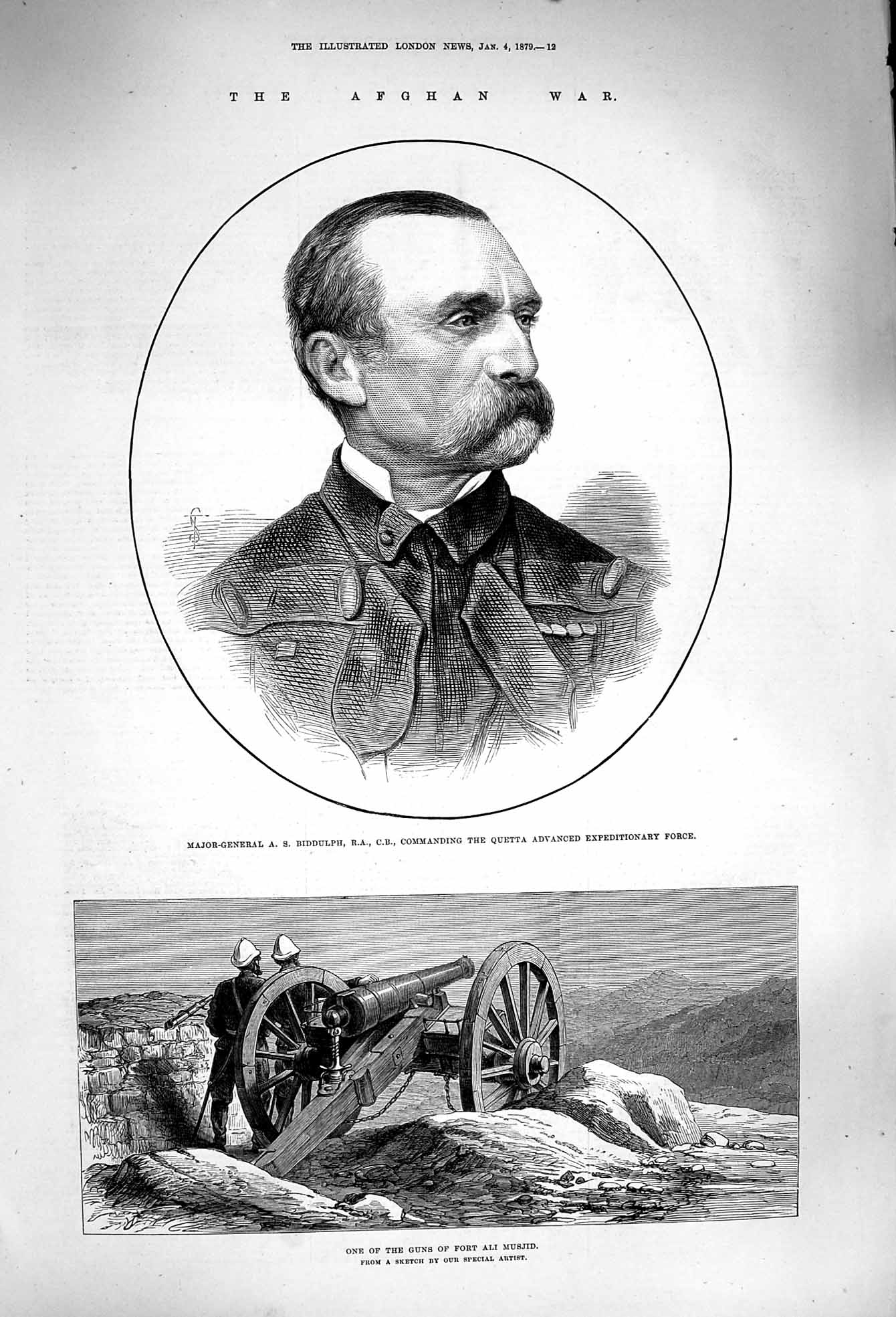 Original Old Antique Print 1879 Afghan War Biddulph Quetta Gun Fort Ali Musjid