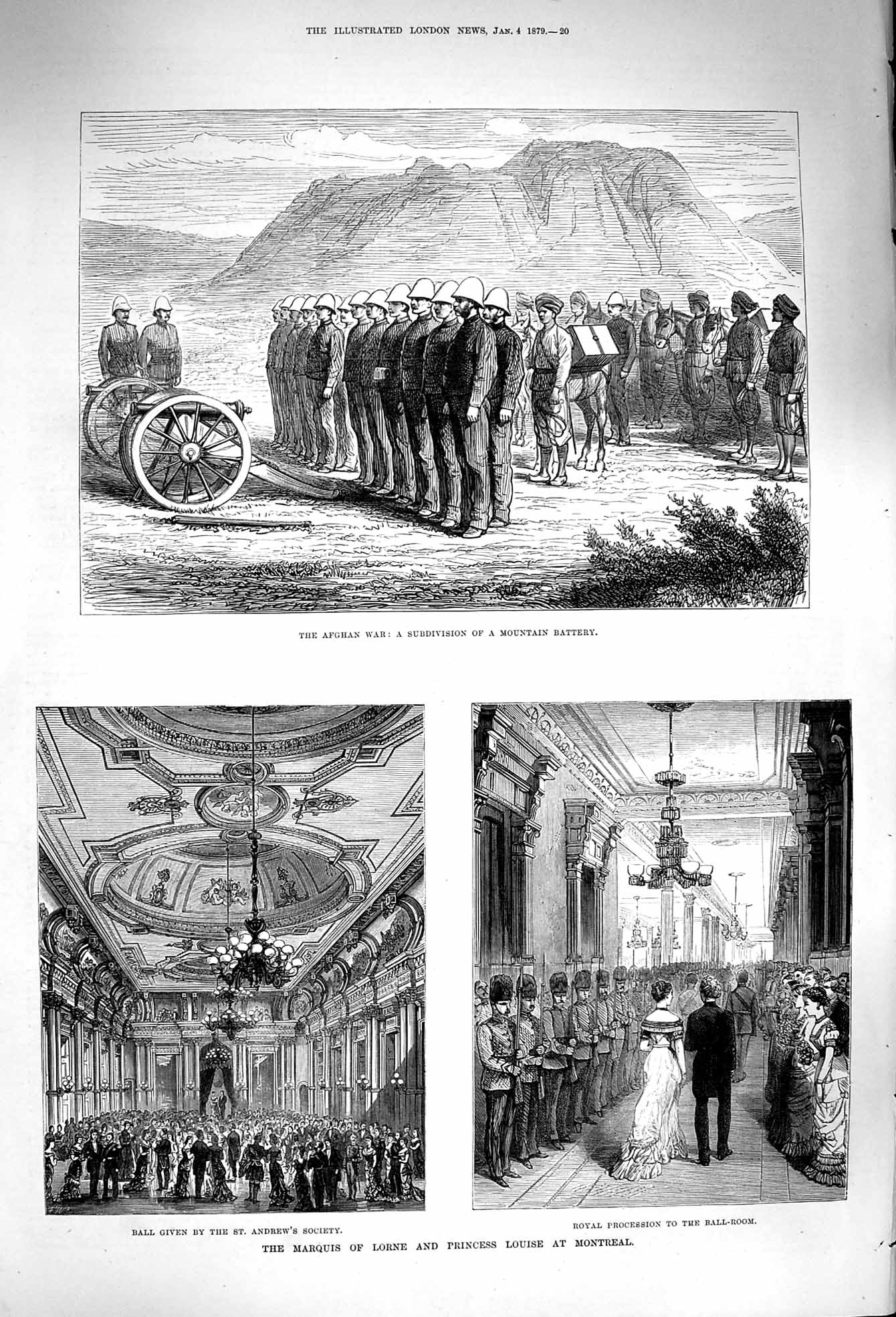 Old Antique Print 1879 Afghan War Mountain Battery Marquis Lorne Montreal 19th