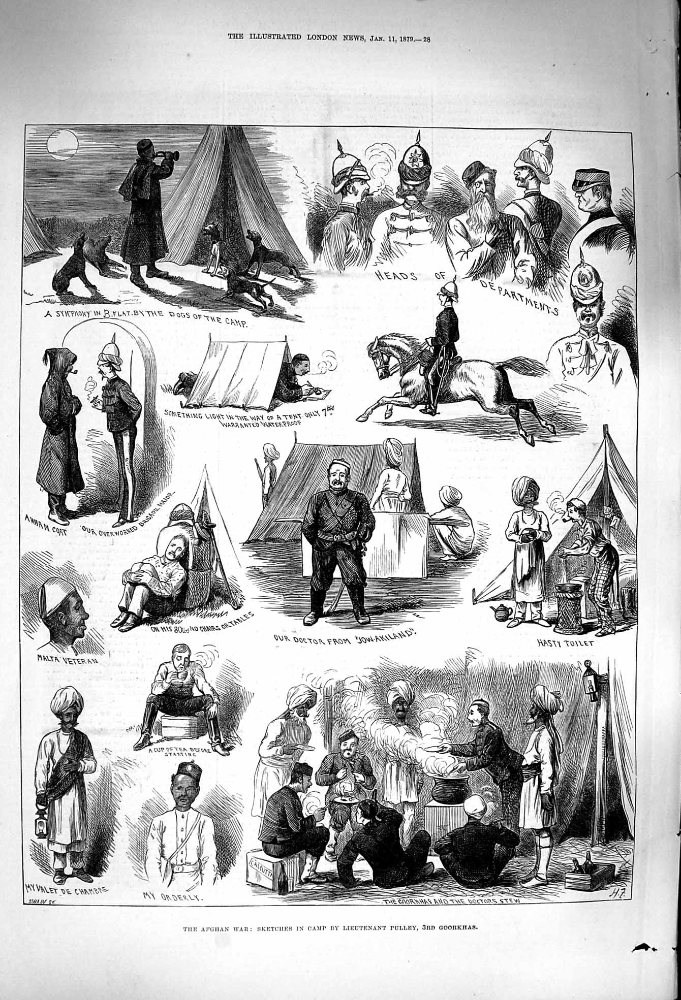 Original Old Antique Print 1879 Afghan War Camp Pulley Ghoorkhas Siers 19th