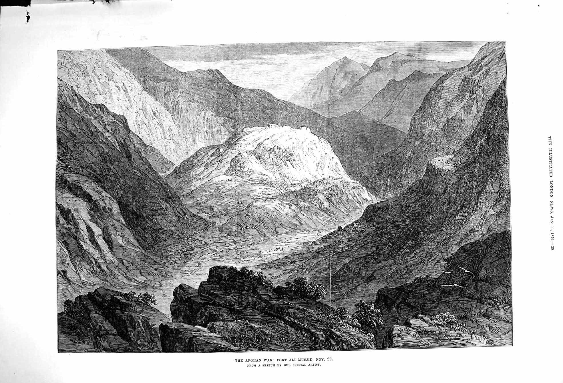 Antique Old Print *3261 1879 Afghan War Fort Ali Musjid Mountains Fine Art