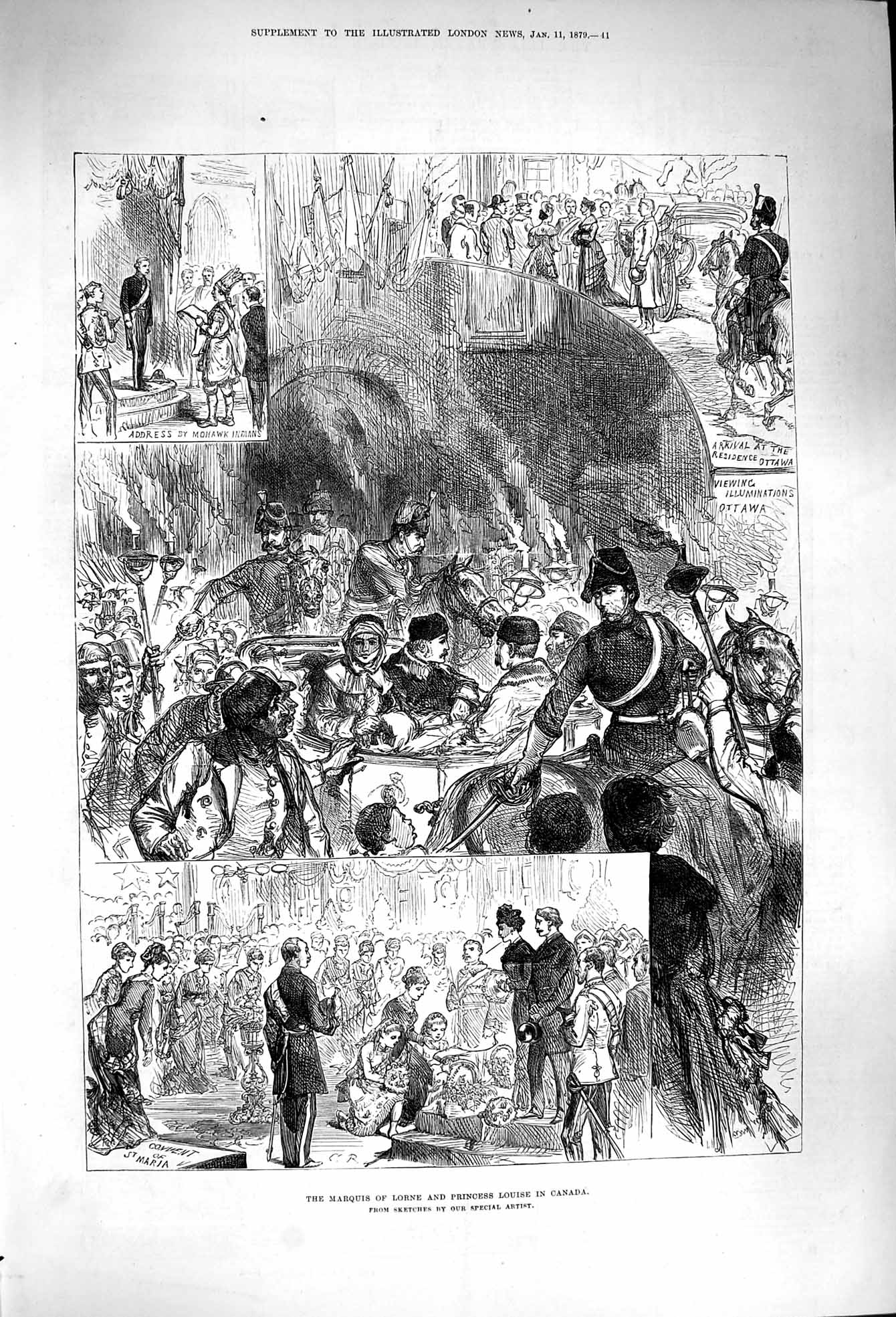 Old Antique Print *3260 1879 Marquis Lorne Princess Louise Canada Ottawa