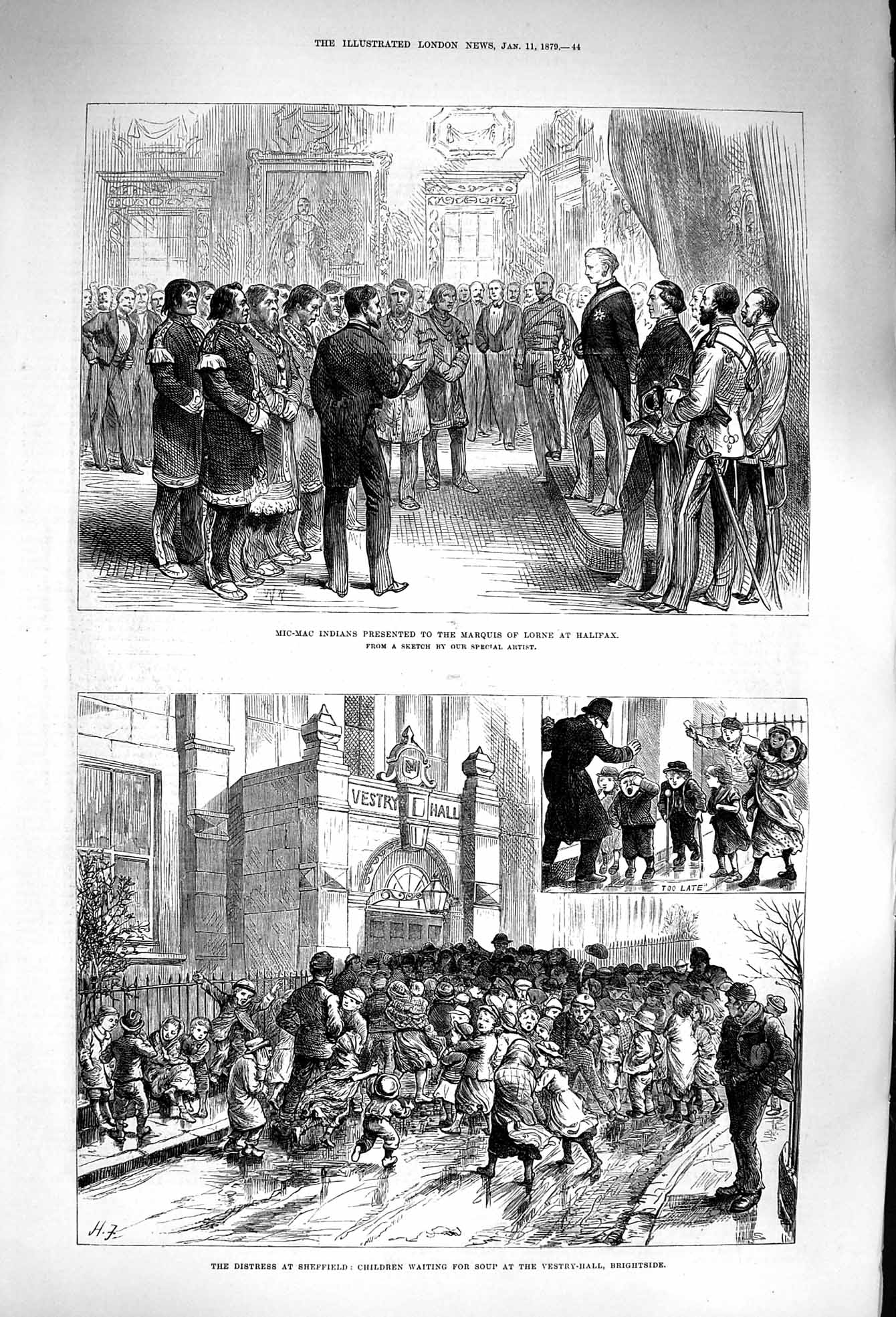 Original Old Antique Print 1879 Mic-Mac Marquis Lorne Halifax Sheffield Bri 19th