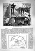 Old Antique Print 1879 Fire Free Library Birmingham Afghan War Plan Dakka 19th
