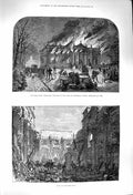 Original Old Antique Print 1879 Duncombe Hall Yorkshire Earl Feversham Fire
